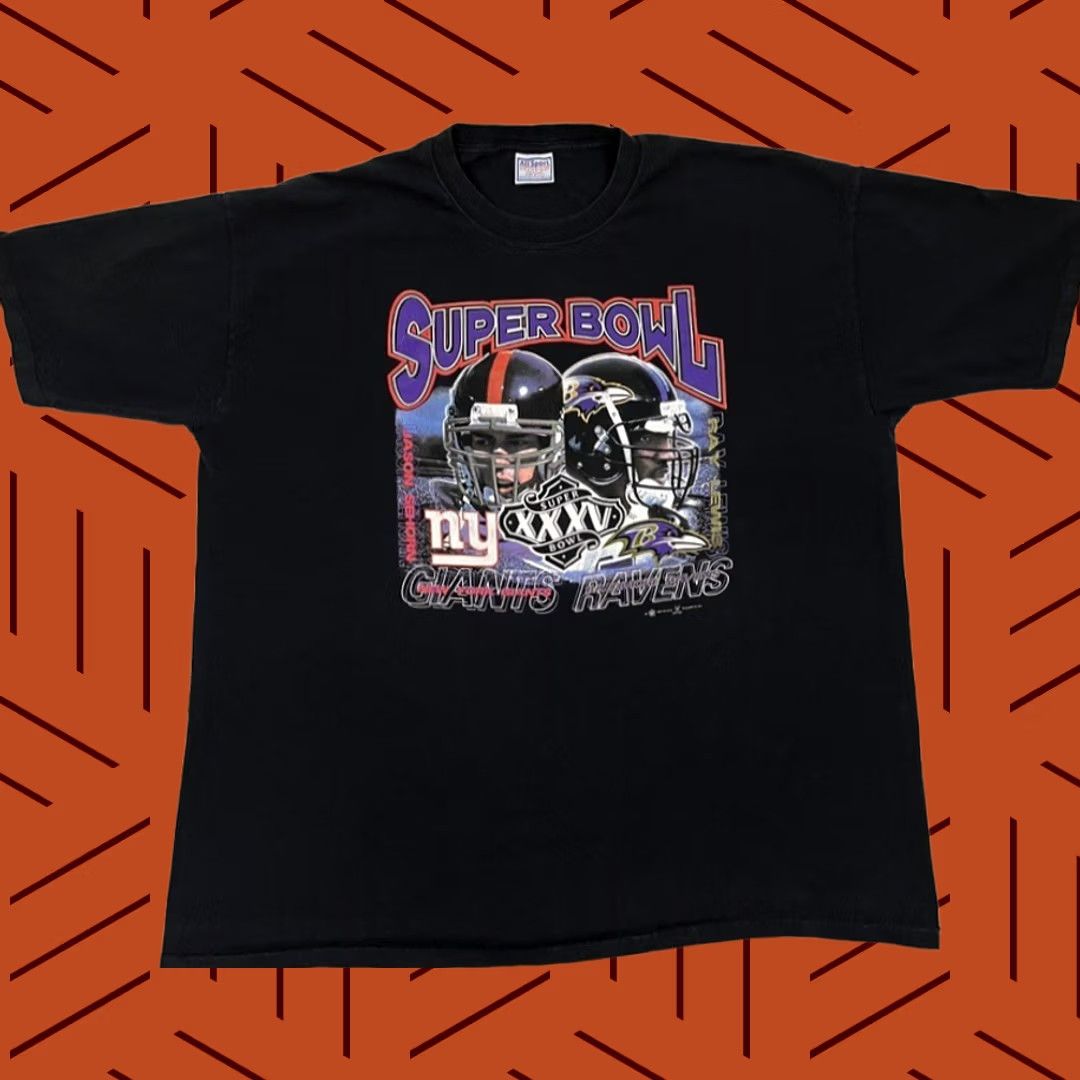 Vintage Vintage NYC Giants Jason Sehorn Super Bowl XXXV 35 Shirt Mens 3XL Ray Lewis - Graphic Print Size US XXL / EU 58 / 5 - 1 Thumbnail