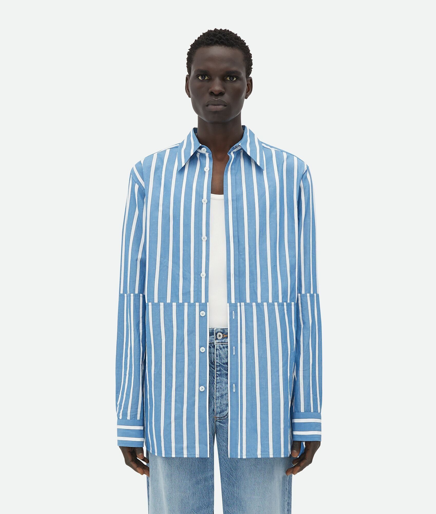 Bottega Veneta o1w1db10525 Cotton And Linen Relaxed Striped Shirt Size US M / EU 48-50 / 2 - 2 Thumbnail