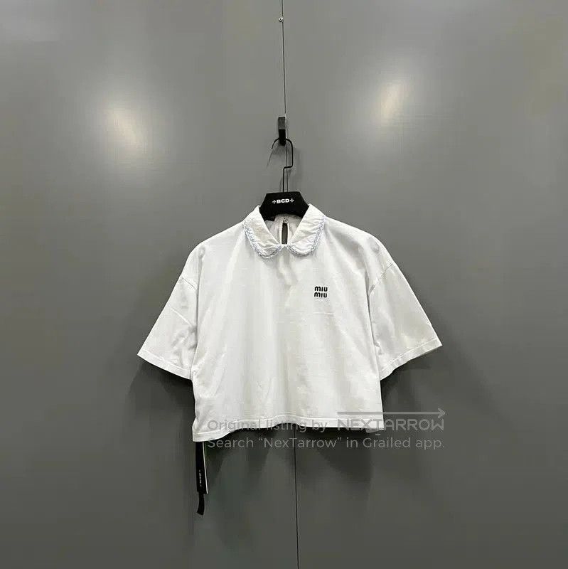 Miu Miu Miu Miu Summer White Cotton Cropped T-Shirt . Size L / US 10 / IT 46 - 1 Thumbnail