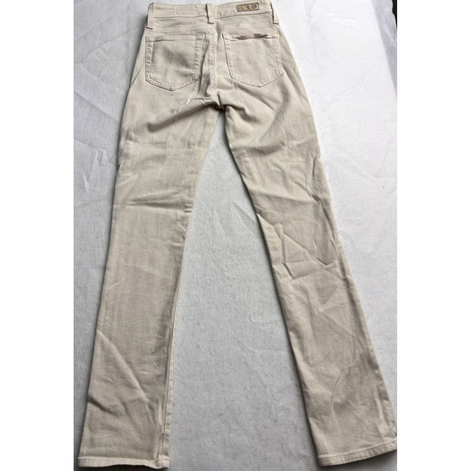 Vintage AG Mari High Rise Slim Straight Stretch Jeans Cream Women Size 23R Fits (24x29) Size 40" / US 18 - 6 Thumbnail