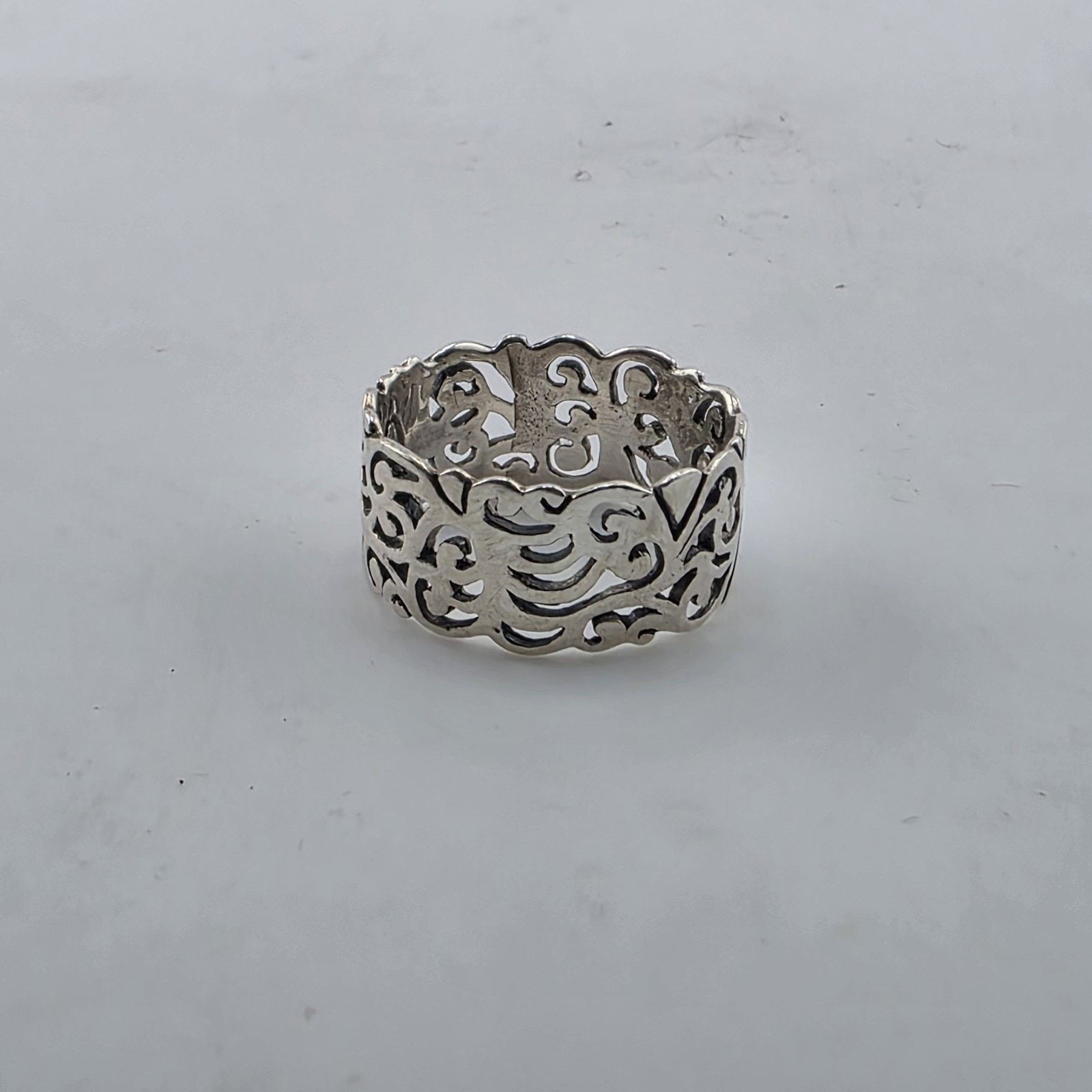Other Sterling Silver Openwork Band Ring 6.75-7 Abstract Filigree Size ONE SIZE - 2 Thumbnail