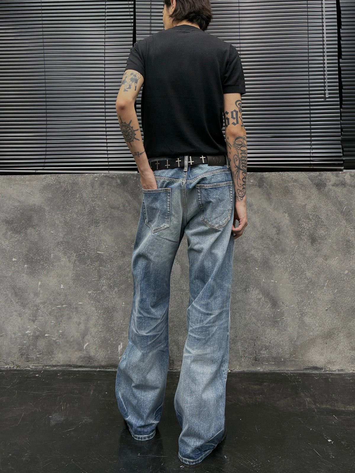 Vintage Blue Wide Leg Vintage Wash Jeans, Loose Fit Denim Pants Size US 32 / EU 48 - 3 Thumbnail