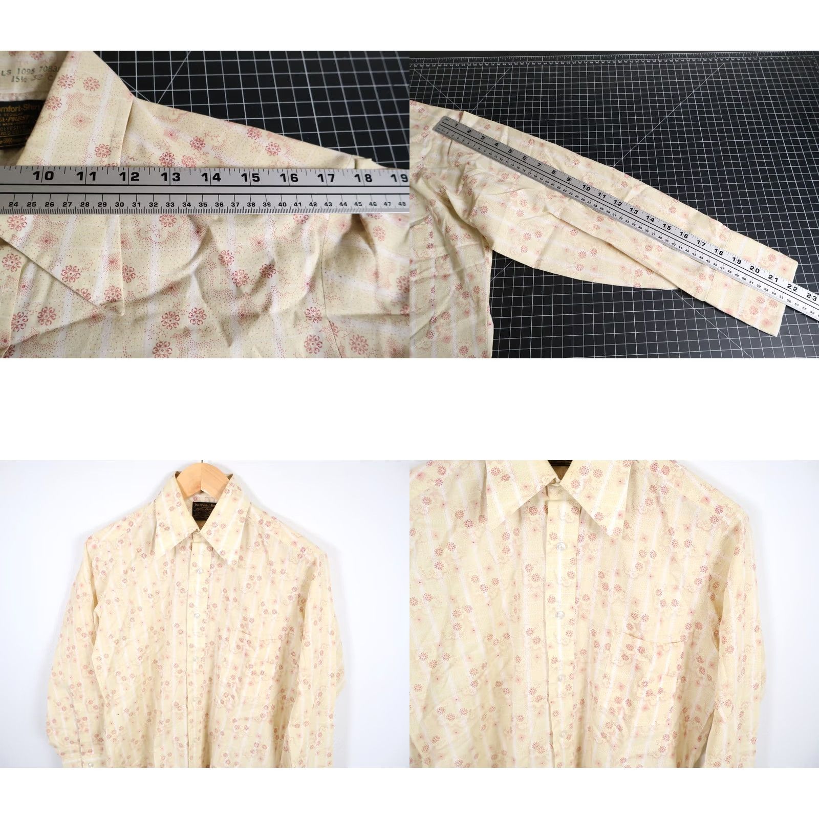 Sears Sears Shirt Geometric 70s / Vintage Medium Large Pale Yellow Red Big Collar Mens Long Sleeve Button-Up Spread Collar VTG Size US M / EU 48-50 / 2 - 8 Thumbnail