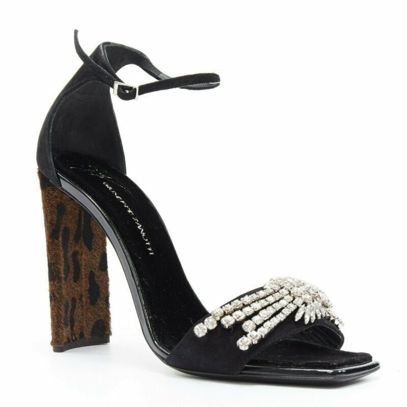 Giuseppe Zanotti GIUSEPPE ZANOTTI Sabine 2017 black suede crystal embellished leopard sandal EU39 Size US 9 / IT 39 - 1 Thumbnail