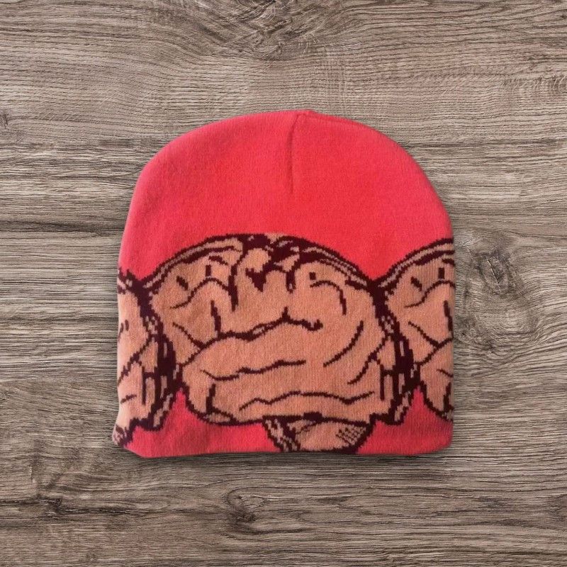 The Unbranded Brand Opium Y2K ALT Grunge Brain Beanie | Punk Skater Pink Hat Size ONE SIZE - 1 Preview