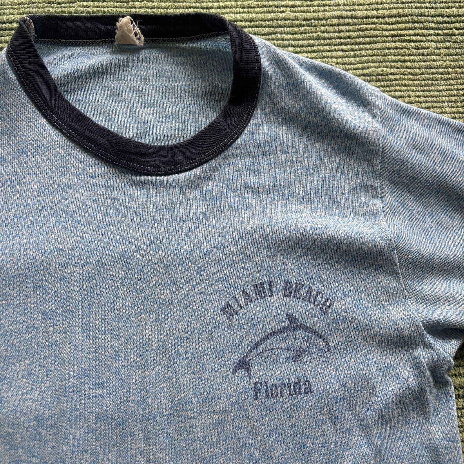Vintage 1970s 80s Miami Beach Blue Ringer Tee Shirt Single Stitch M Size US M / EU 48-50 / 2 - 2 Thumbnail