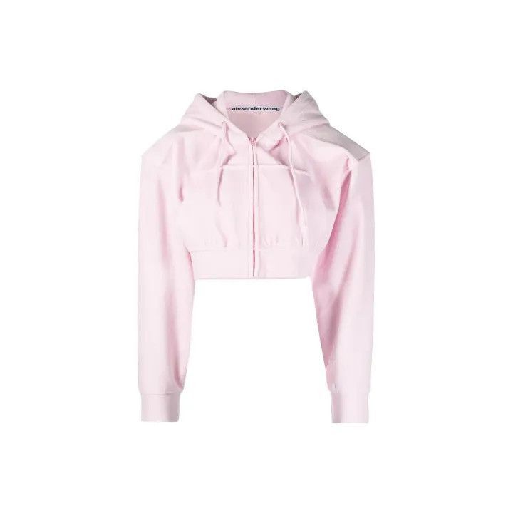 Alexander Wang Alexander Wang Pink Cropped Cotton Hoodie - Size S / US 4 / IT 40 - 2 Thumbnail