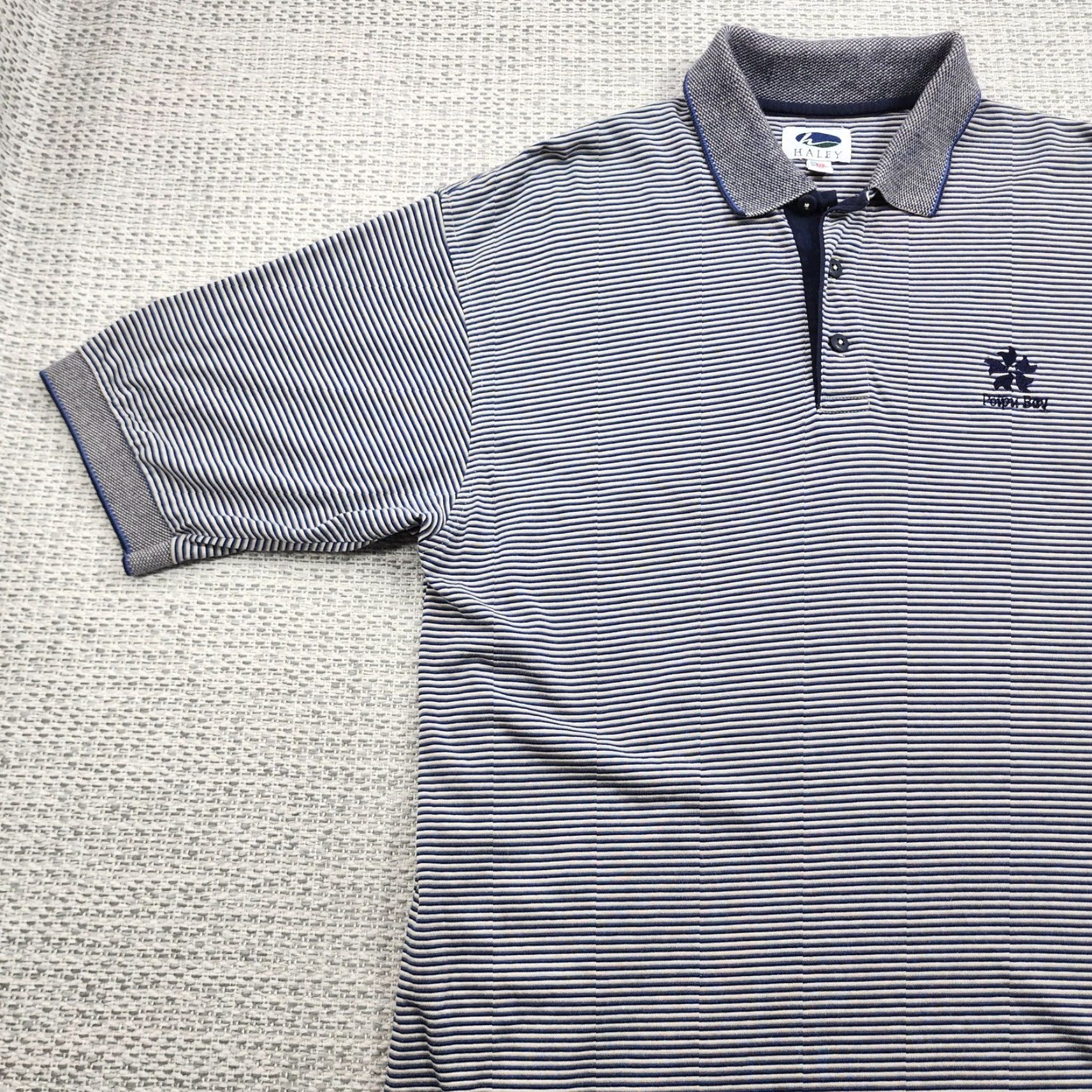 Vintage HALEY Polo Shirt Mens M Blue White Striped Poppy Bay Golf Embroidered USA Polo Shirt Mens Blue White Striped Size US M / EU 48-50 / 2 - 3 Thumbnail
