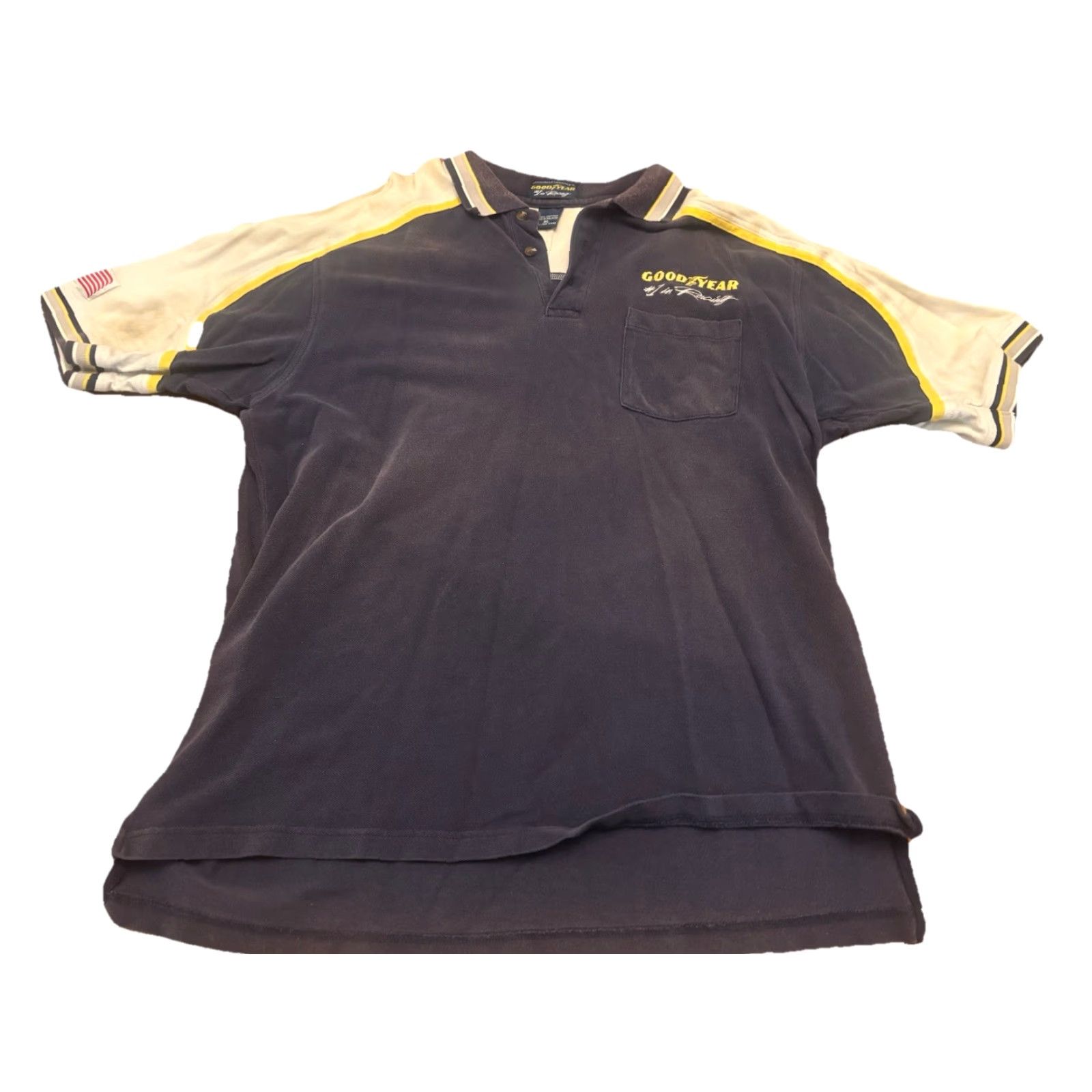 Vintage Goodyear Polo Shirt Mens XL Blue Yellow Motorsports Logo Embroidered Pockets Short Sleeve Collared Pullover Racing Theme Vintage? Size US XL / EU 56 / 4 - 2 Thumbnail