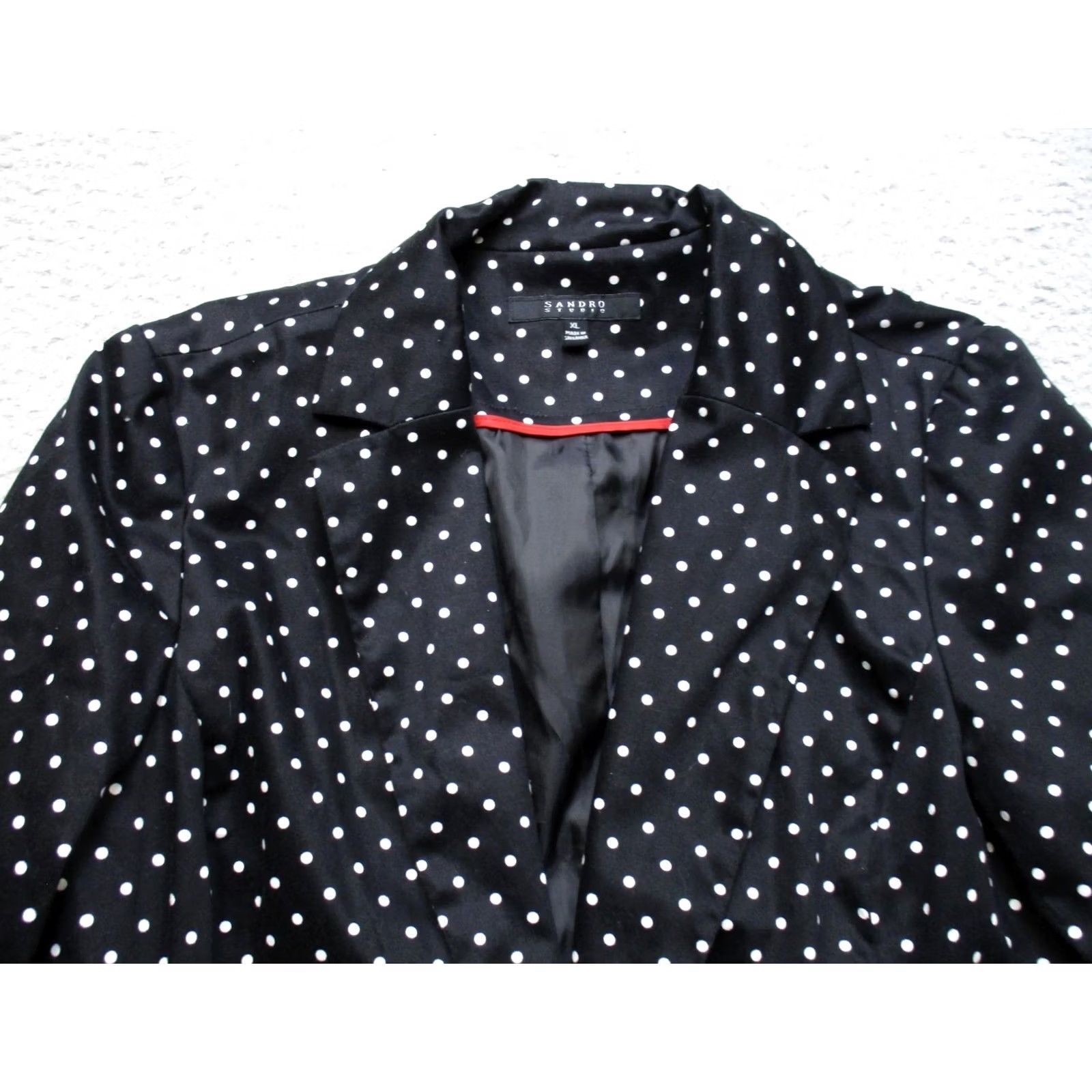 Sandro Sandro Studio Blazer Womens XL Black Polka Dot Button Stretch Jacket Size XL / US 12-14 / IT 48-50 - 2 Thumbnail