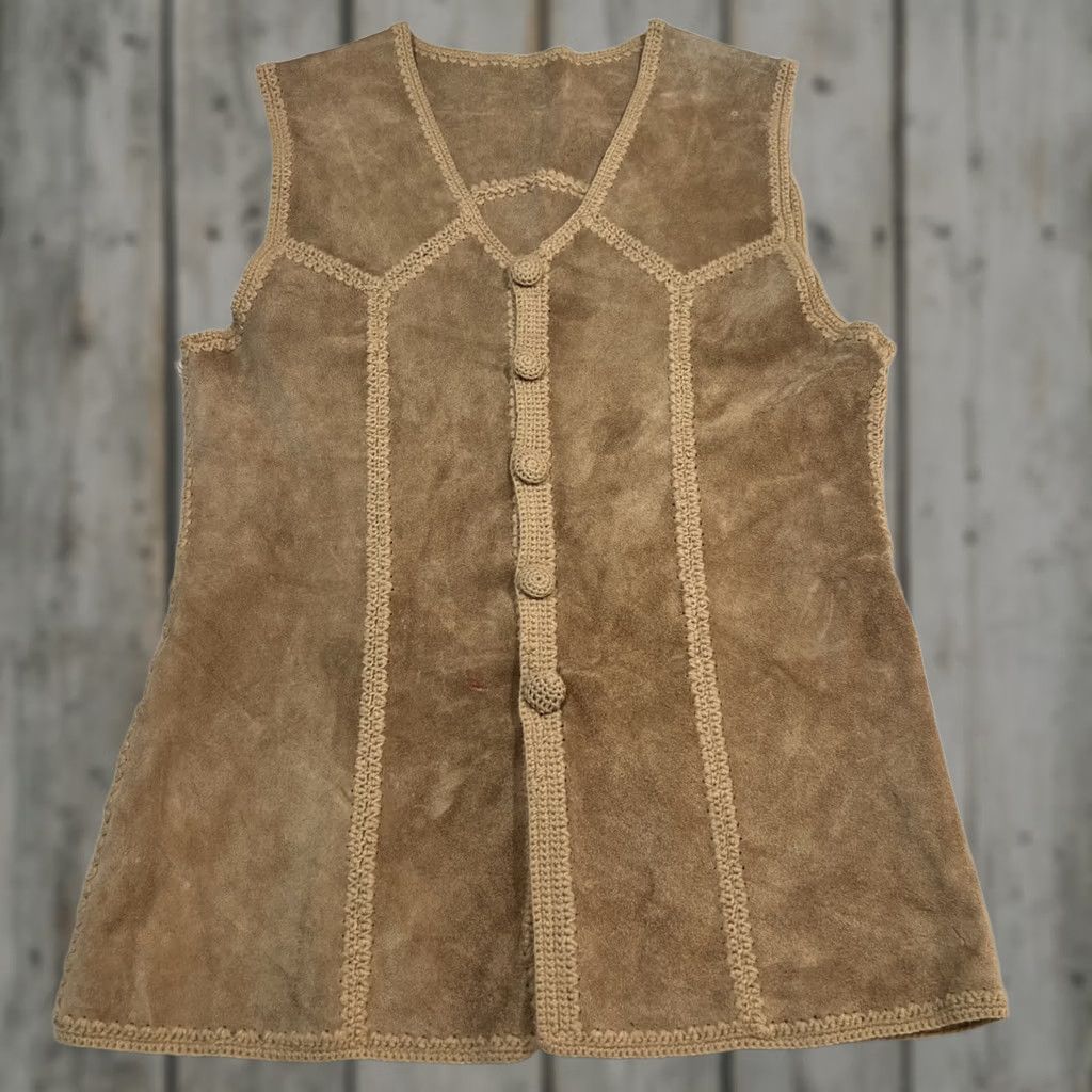 Vintage VINTAGE Leather Knit Gilet Vest Women’s Medium Brown Boho Gilet Vest Size M / US 6-8 / IT 42-44 - 1 Thumbnail