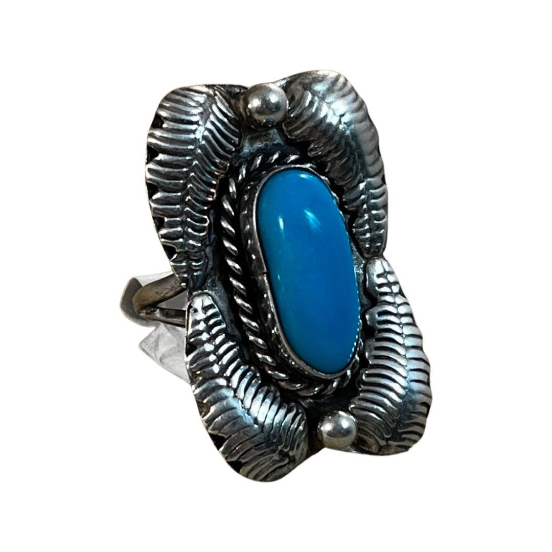 Vintage Vintage Turquoise Sterling Silver Native American Ring Sz5.5 Size ONE SIZE - 2 Thumbnail