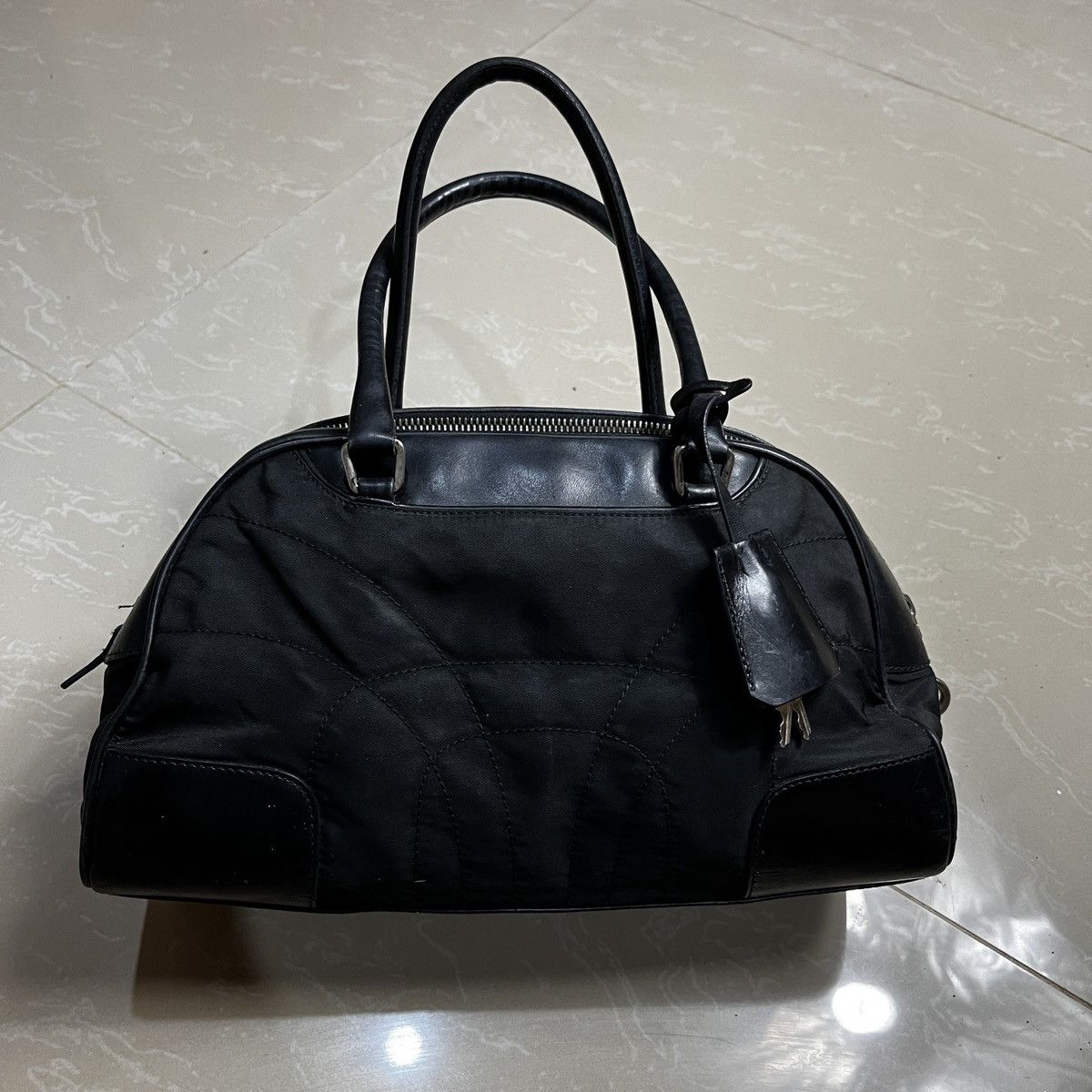 Prada Prada Black Vitello Trimmed Tessuto Bowling Bag Size ONE SIZE - 2 Thumbnail