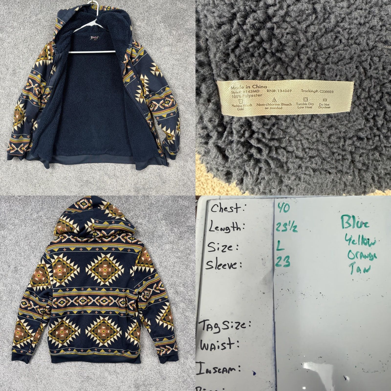 Vintage Canyon Creek Hoodie Womens L Blue Aztec Sherpa Lined Full Zip Fleece Southwest Size L / US 10 / IT 46 - 8 Thumbnail