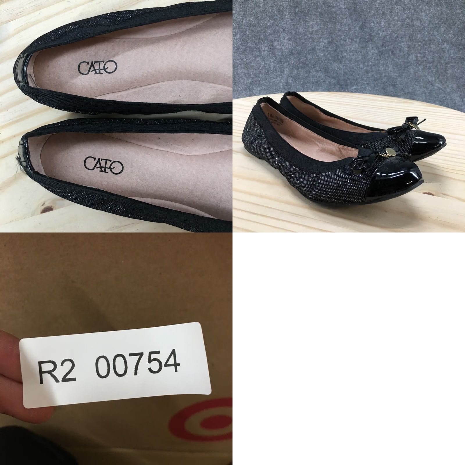 Vintage Cato Ballet Flats Womens 7.5M Black Bow Cap Toe Slip On Casual Comfort Shoes Size ONE SIZE - 9 Thumbnail