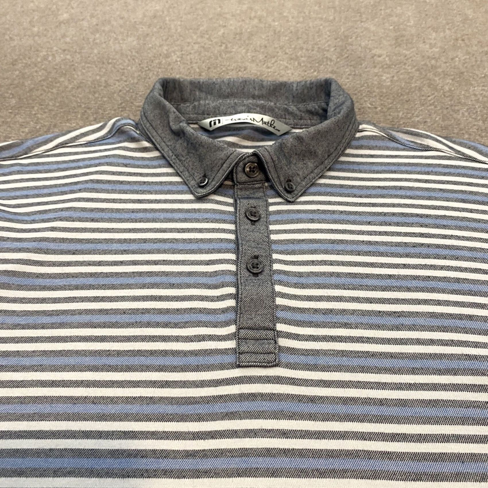 TravisMathew Travis Mathew Polo Shirt Mens Large Blue Gray Striped Logo Golf Designer Shirt Size US L / EU 52-54 / 3 - 2 Thumbnail