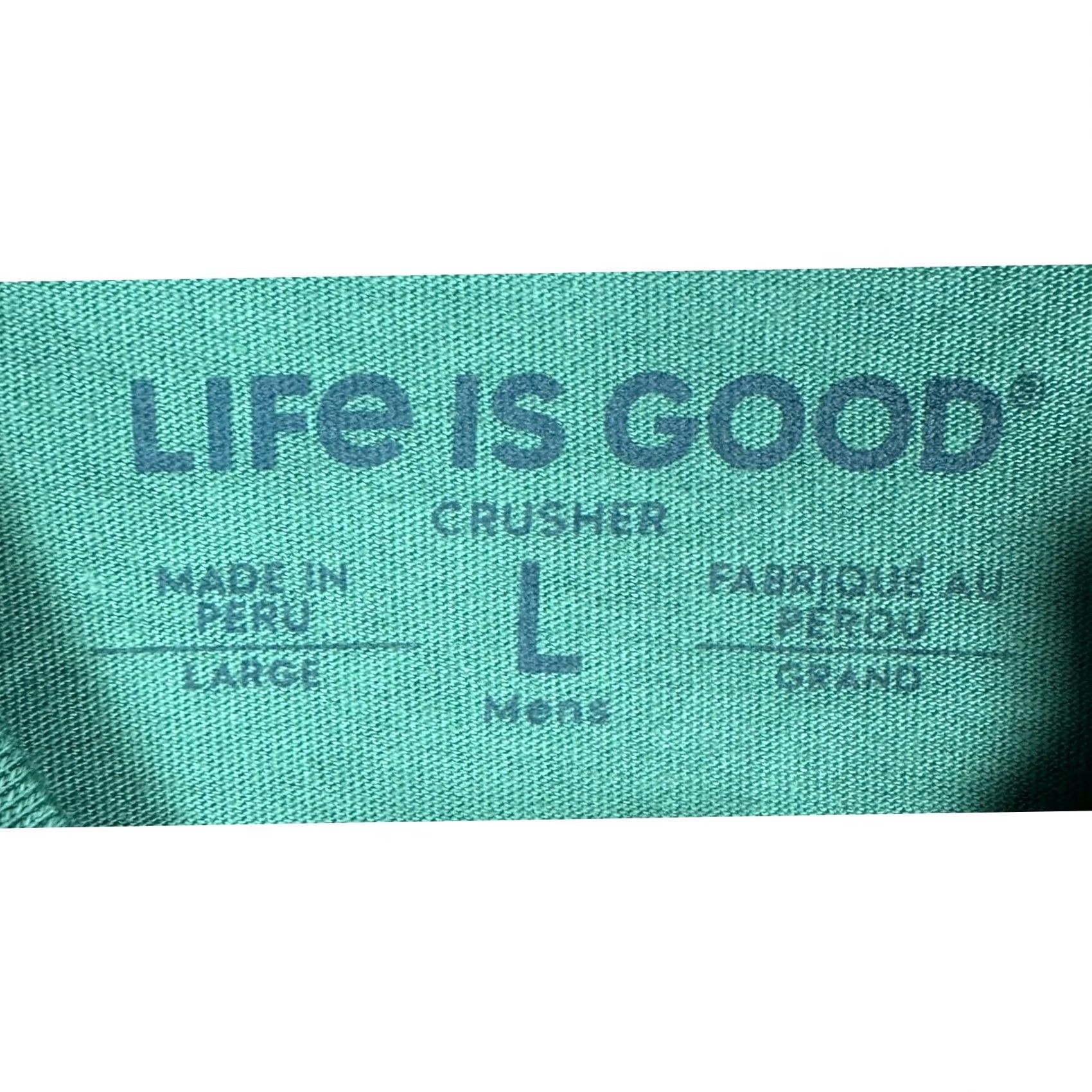 Life is Good Life is Good Crusher T-Shirt Mens Large Green Man Cave Dog Long Sleeve Crew Neck Graphic Print, Regular, Cotton, 100%, Machine Washable Size US L / EU 52-54 / 3 - 4 Thumbnail