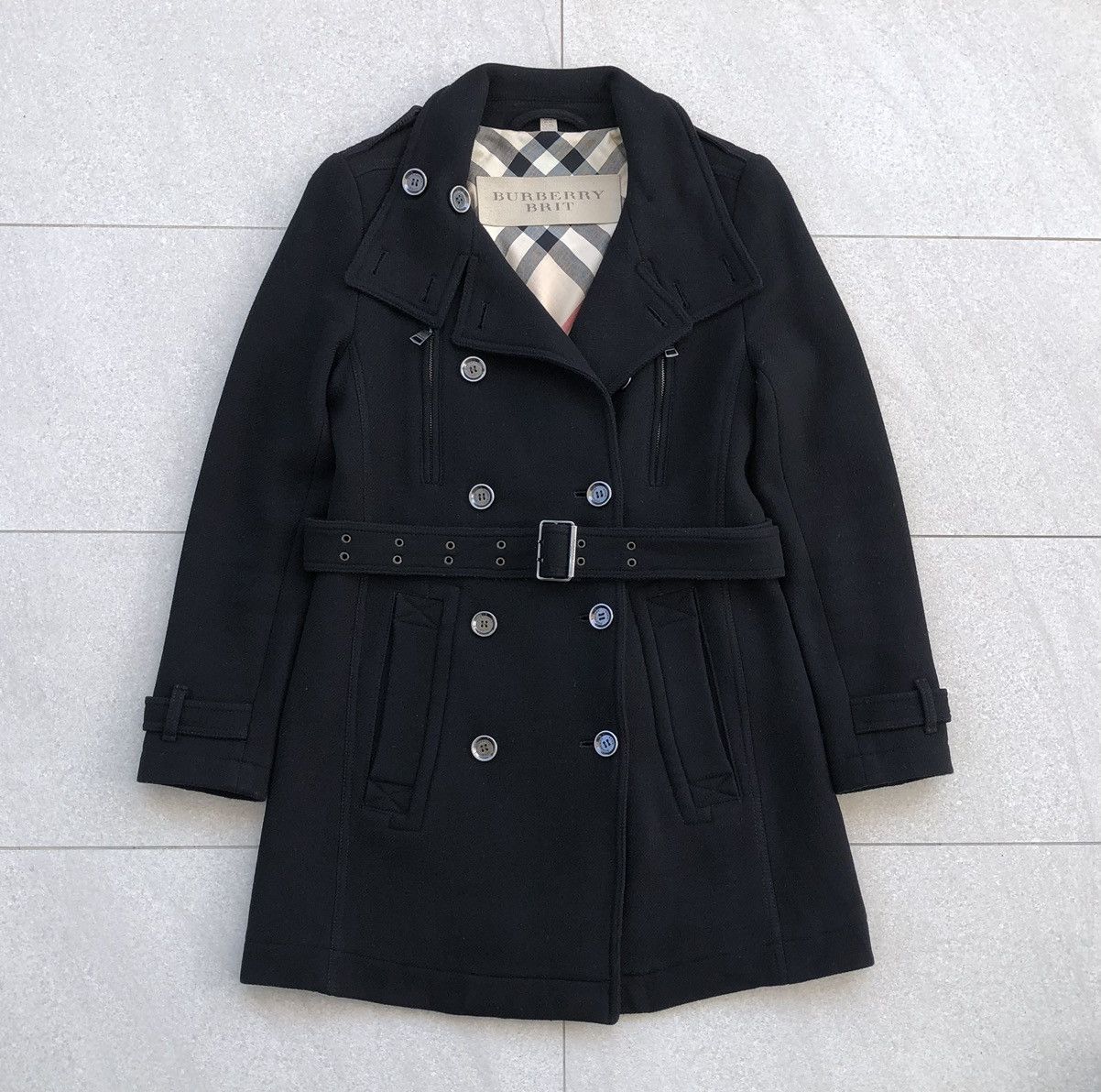 Burberry Burberry Brit Black Wool Blend Zip-Pocket Trench Coat Size M / US 6-8 / IT 42-44 - 16 Thumbnail