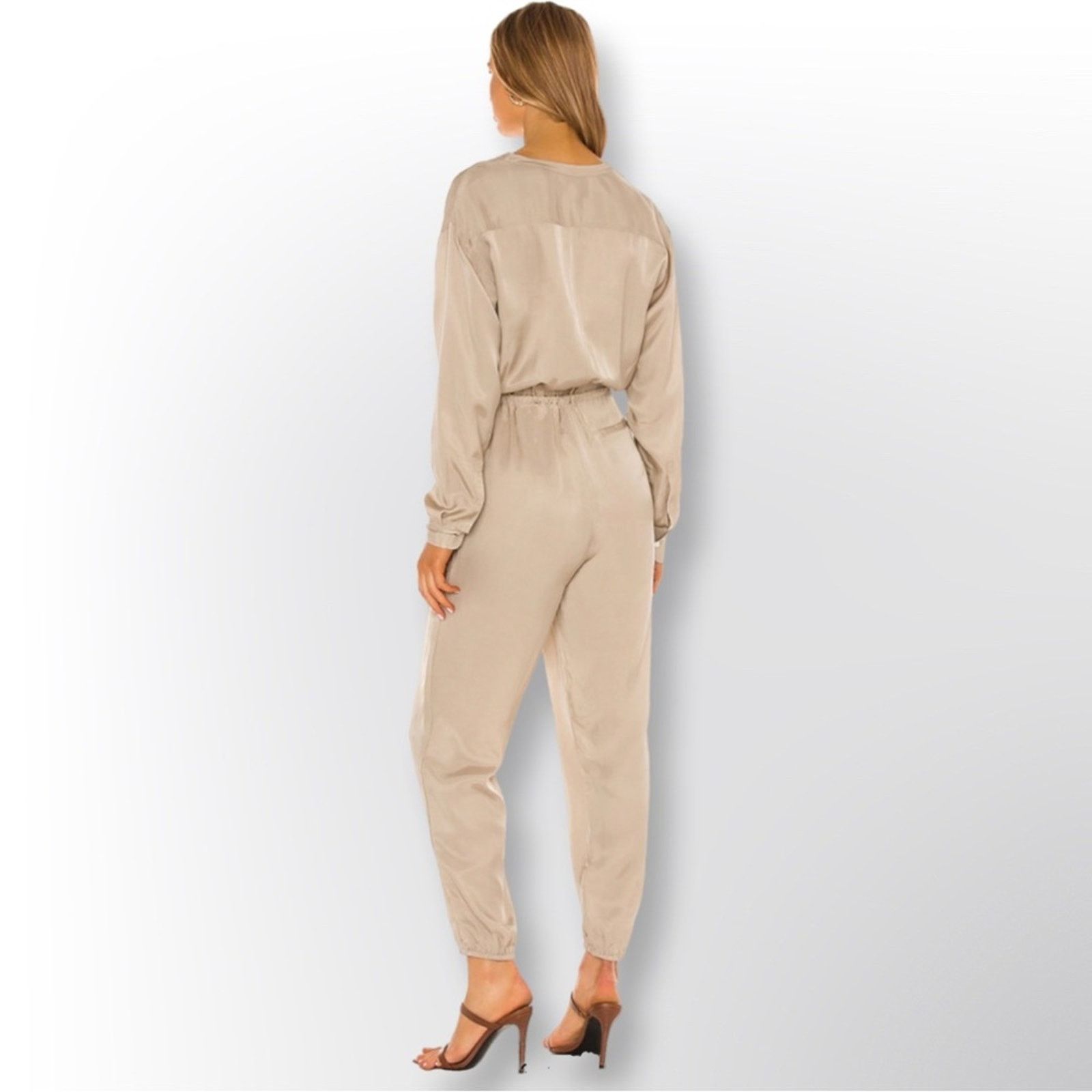 ATM Anthony Thomas Melillo ATM New Micro Twill Jogger Jumpsuit In Willow Bark Size 28" / US 6 / IT 42 - 2 Thumbnail