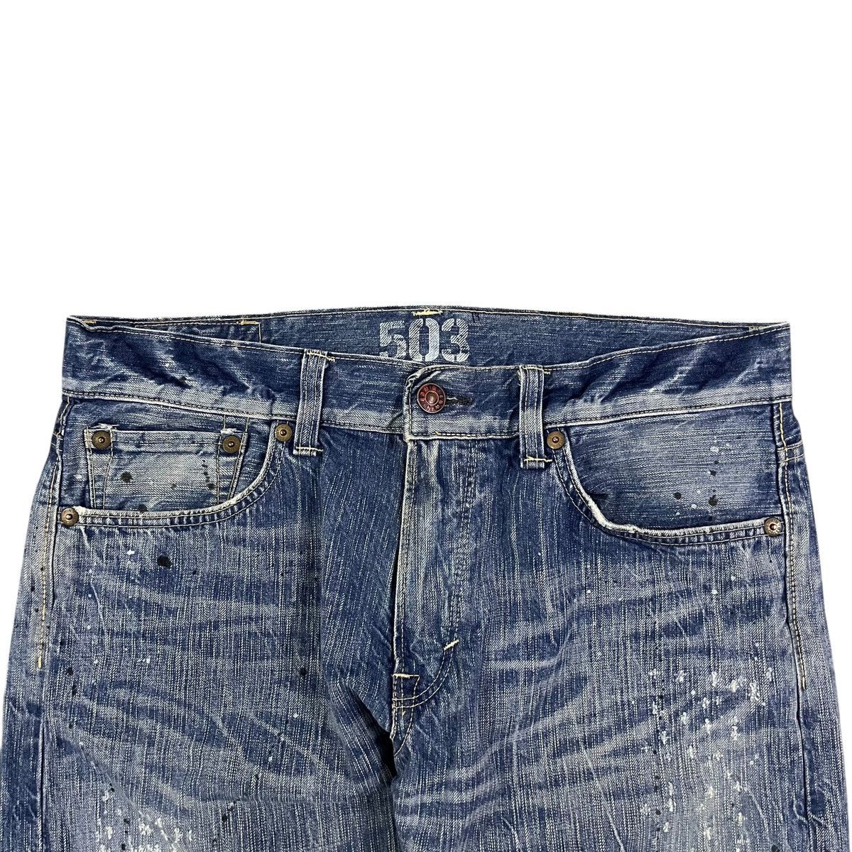 Edwin × Japanese Brand EDWIN 503 BLUE TRIP DISTRESSED PAINTED JEANS Size US 37 - 3 Thumbnail