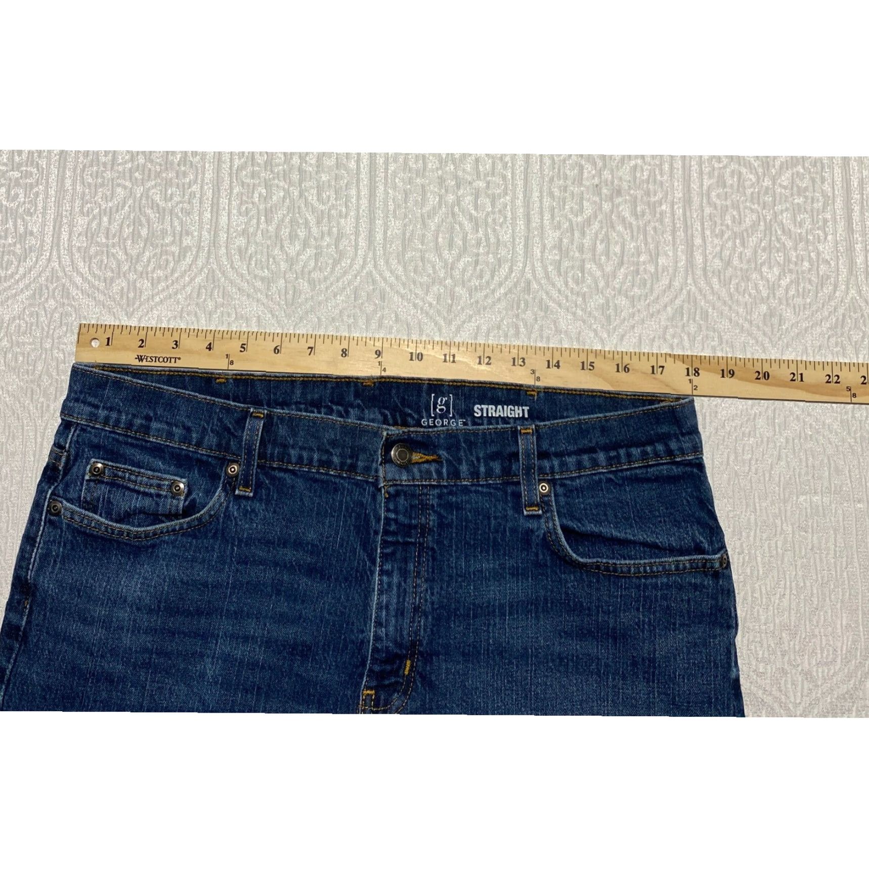 George GEORGE Jeans Mens Straight Leg Size 36x34 Dark Wash Denim Pants Blue 5-Pocket Comfort Stretch Regular Rise Mid 34 In Inseam Jeans Mens Size US 36 / EU 52 - 7 Thumbnail