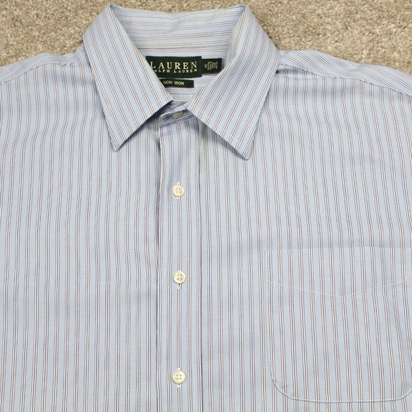 Ralph Lauren LAUREN Ralph Lauren Dress Shirt Mens 17 34/35 Blue Non-Iron 100% Cotton L/S Striped Shirt Men Size 17, 34/35 Blue Classic, Preppy Mens Shirt Size 46R - 4 Thumbnail