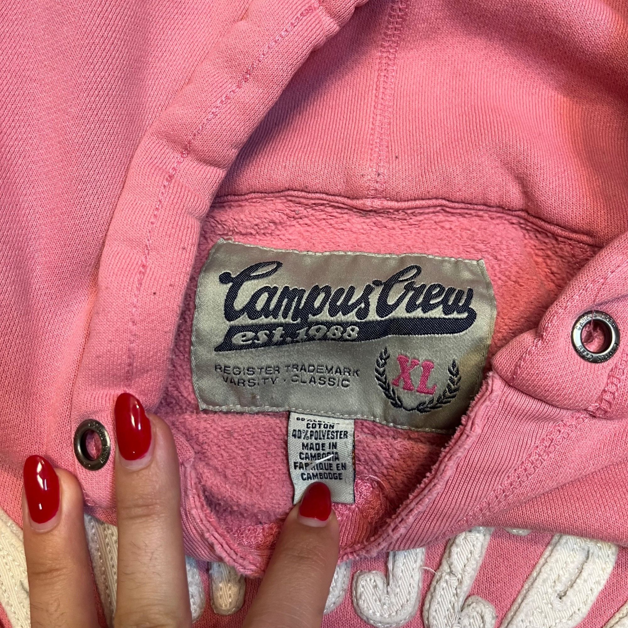 Other UK XL | Y2K Pink Campus Crew Hoodie Size XL / US 12-14 / IT 48-50 - 4 Thumbnail