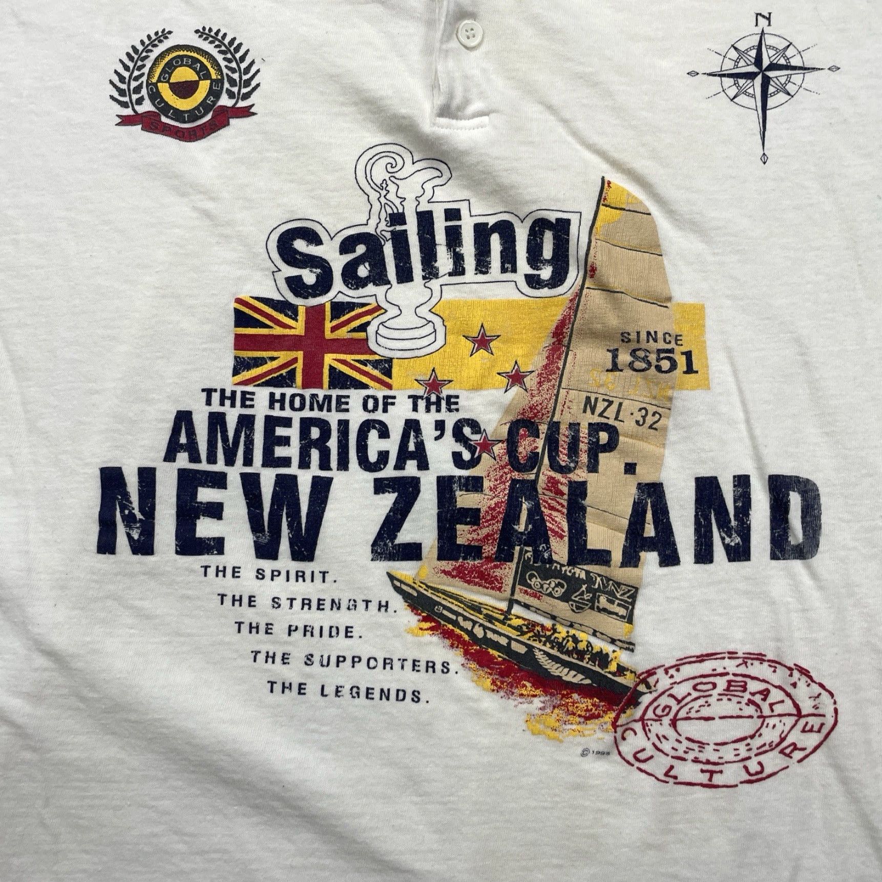 Hanes VINTAGE New Zealand Americas Cup Polo Shirt Mens XL 1995 Sailing Single Stitch White Cotton Size US XL / EU 56 / 4 - 2 Thumbnail