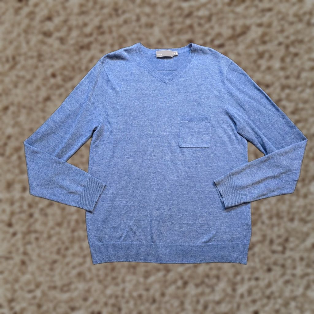 Vince Vince Sweater Men Size Medium Blue Linen Blend Knit V Neck Casual Career Shirt Size US M / EU 48-50 / 2 - 1 Thumbnail