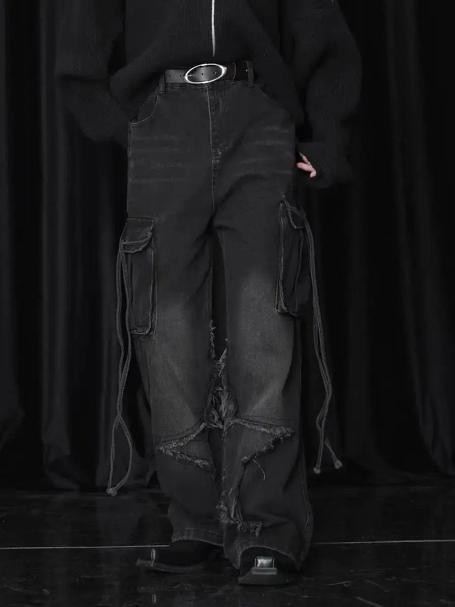 Japanese Brand × Jean Vintage Raw Hem Design Wide Leg Baggy Jeans Size US 32 / EU 48 - 3 Thumbnail