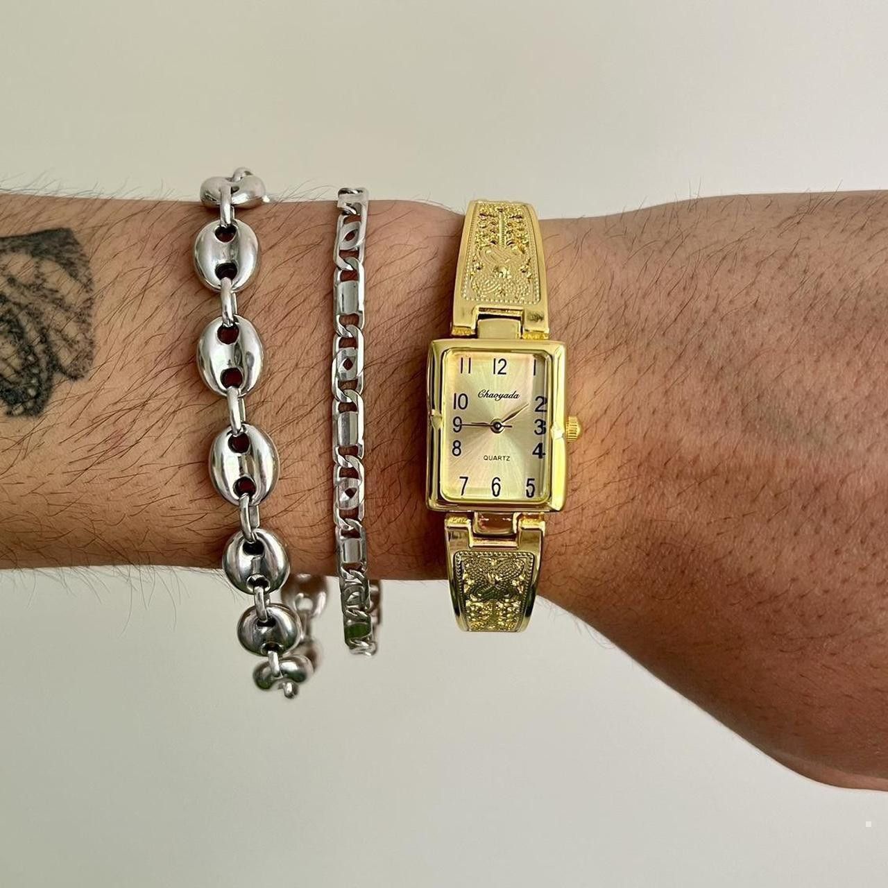 Japanese Brand y2k gold rectangle stainless steel quartz luxury watch Size ONE SIZE - 6 Thumbnail