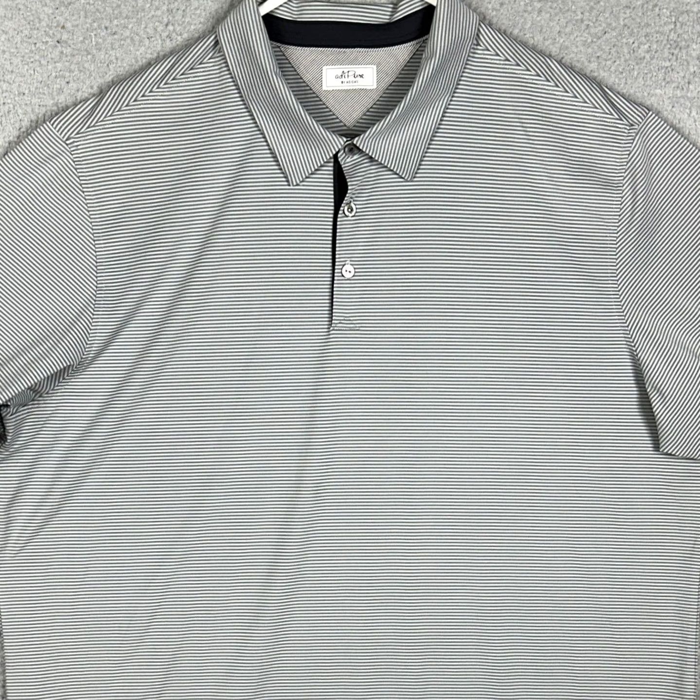 Adidas Adidas AdiPure Polo Shirt Mens Large Grey Golf Striped Performance Rugby Stretch Size US L / EU 52-54 / 3 - 2 Thumbnail