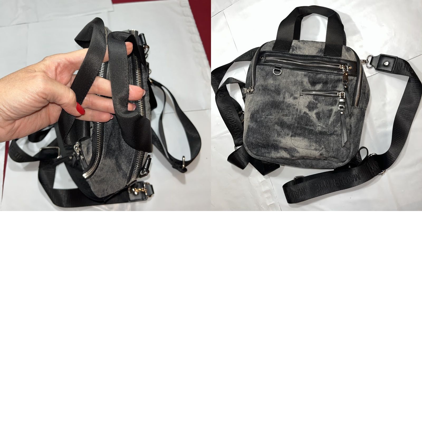 Steve Madden Steve Madden Black Gray DENIM MINI BACKPACK Zip Purse Shoulder Bag Emo Punk Y2K Size ONE SIZE - 10 Thumbnail