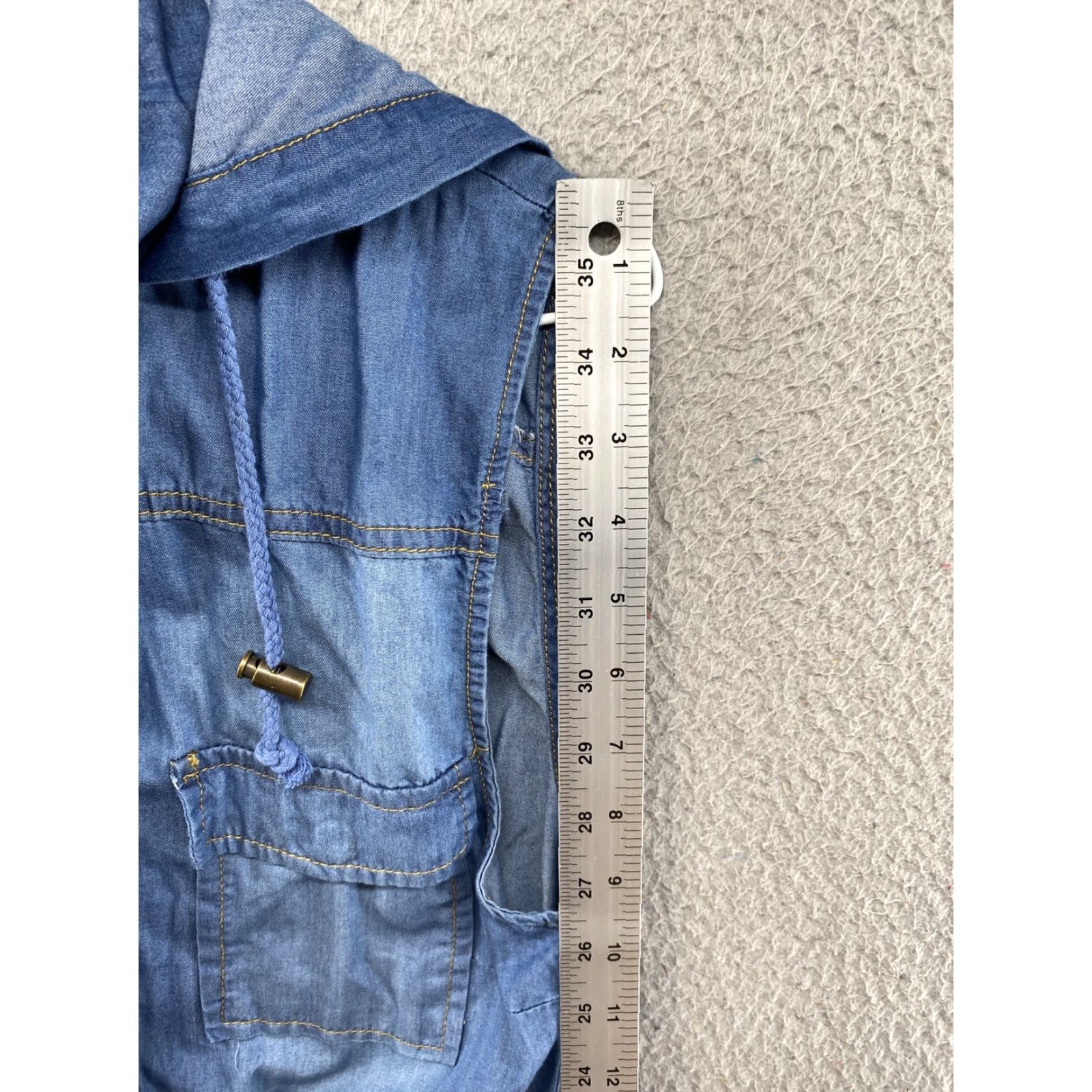 Denime Love Tree Women’s Chambray Denim Sleeveless Collared Hooded Top Small Blue Size S / US 4 / IT 40 - 5 Thumbnail