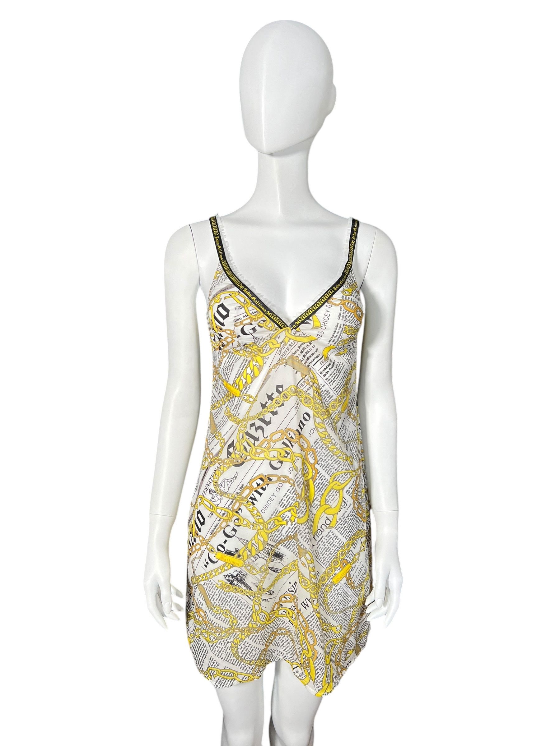 John Galliano John Galliano 2000s Newspaper Chain Slip Dress Size L / US 10 / IT 46 - 1 Thumbnail