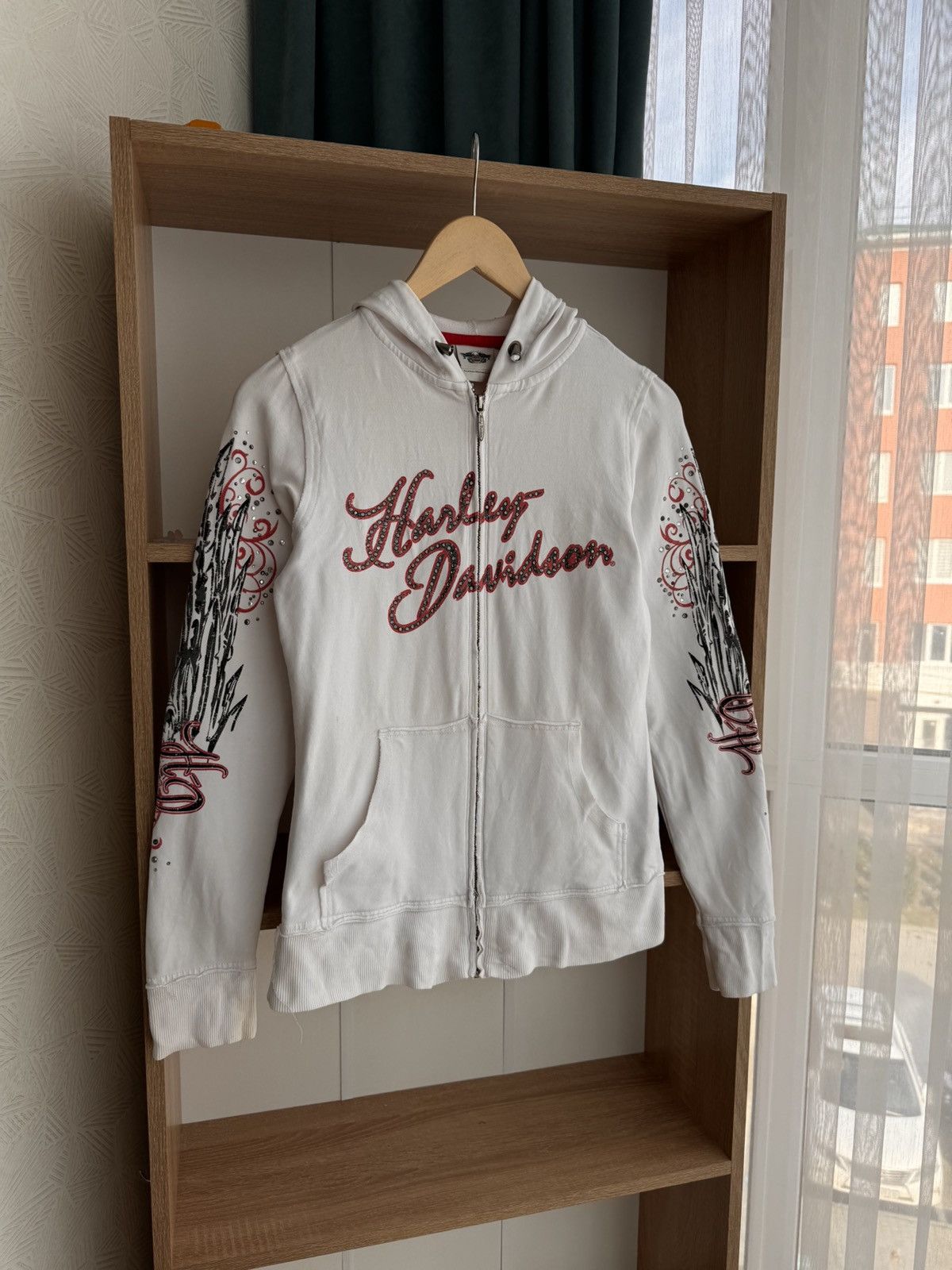 Ed Hardy × Harley Davidson × Vintage Vintage Harley Davidson Rhinestone Tattoo Logos White Hoodie Size S / US 4 / IT 40 - 5 Thumbnail