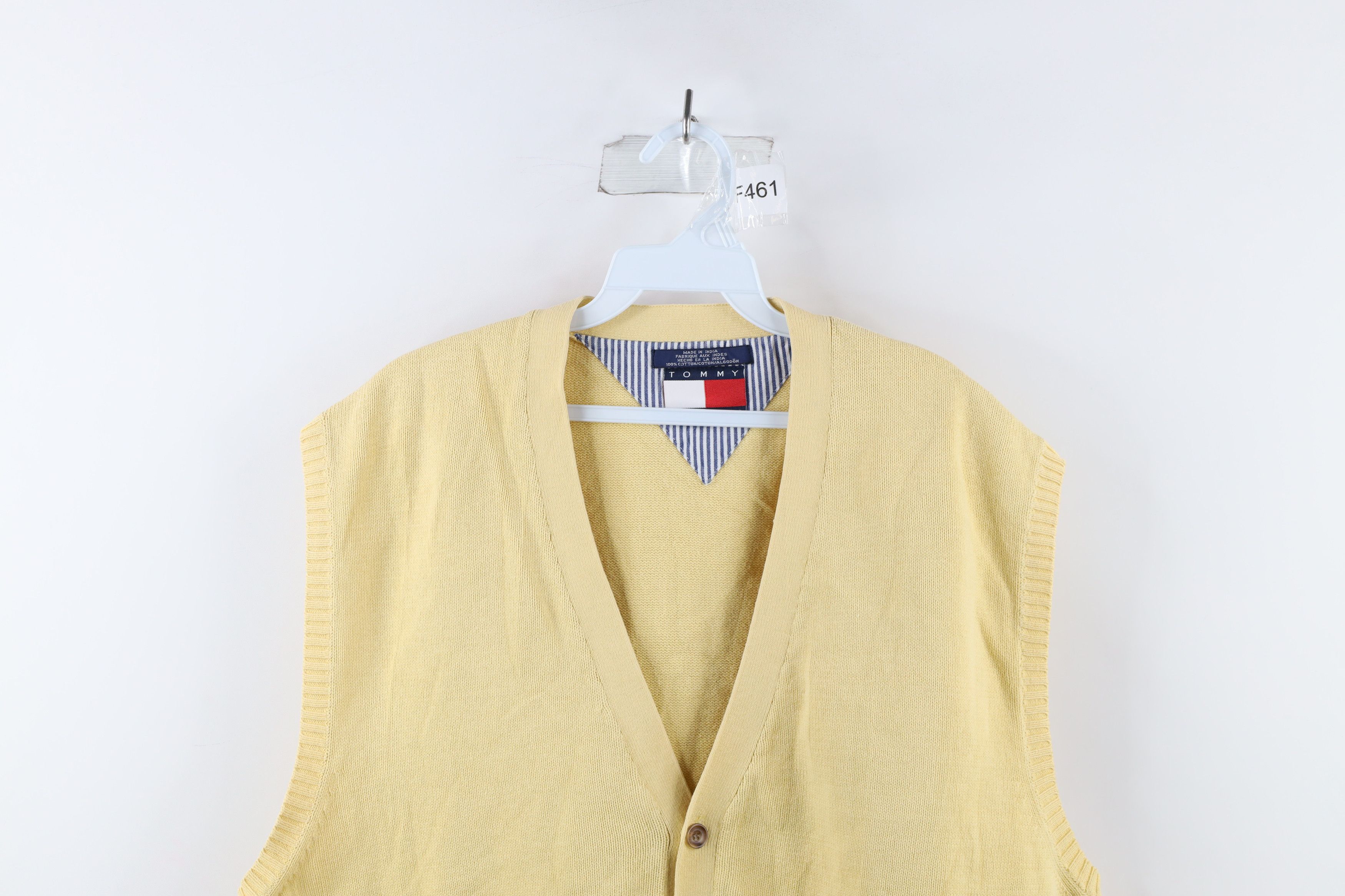 Tommy Hilfiger × Vintage Vintage 90s Tommy Hilfiger Knit Cardigan Sweater Vest Yellow Size US XL / EU 56 / 4 - 2 Thumbnail
