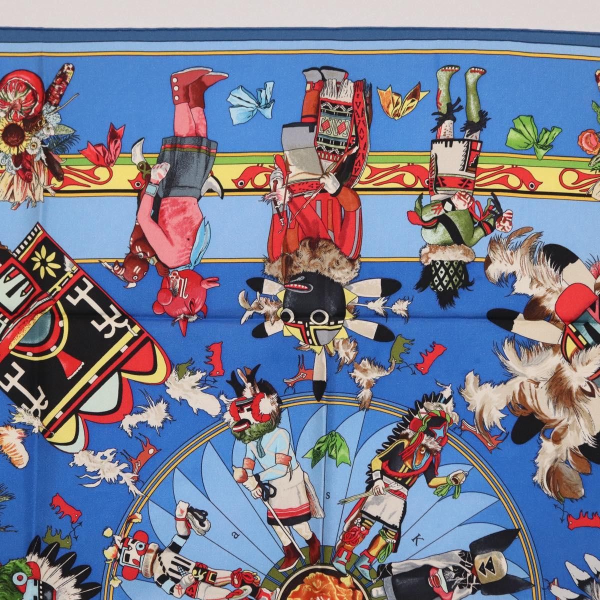 Hermes HERMES Carre 90 Scarf Silk Blue Red "KACHINAS" Auth ki6872M Size ONE SIZE - 3 Thumbnail