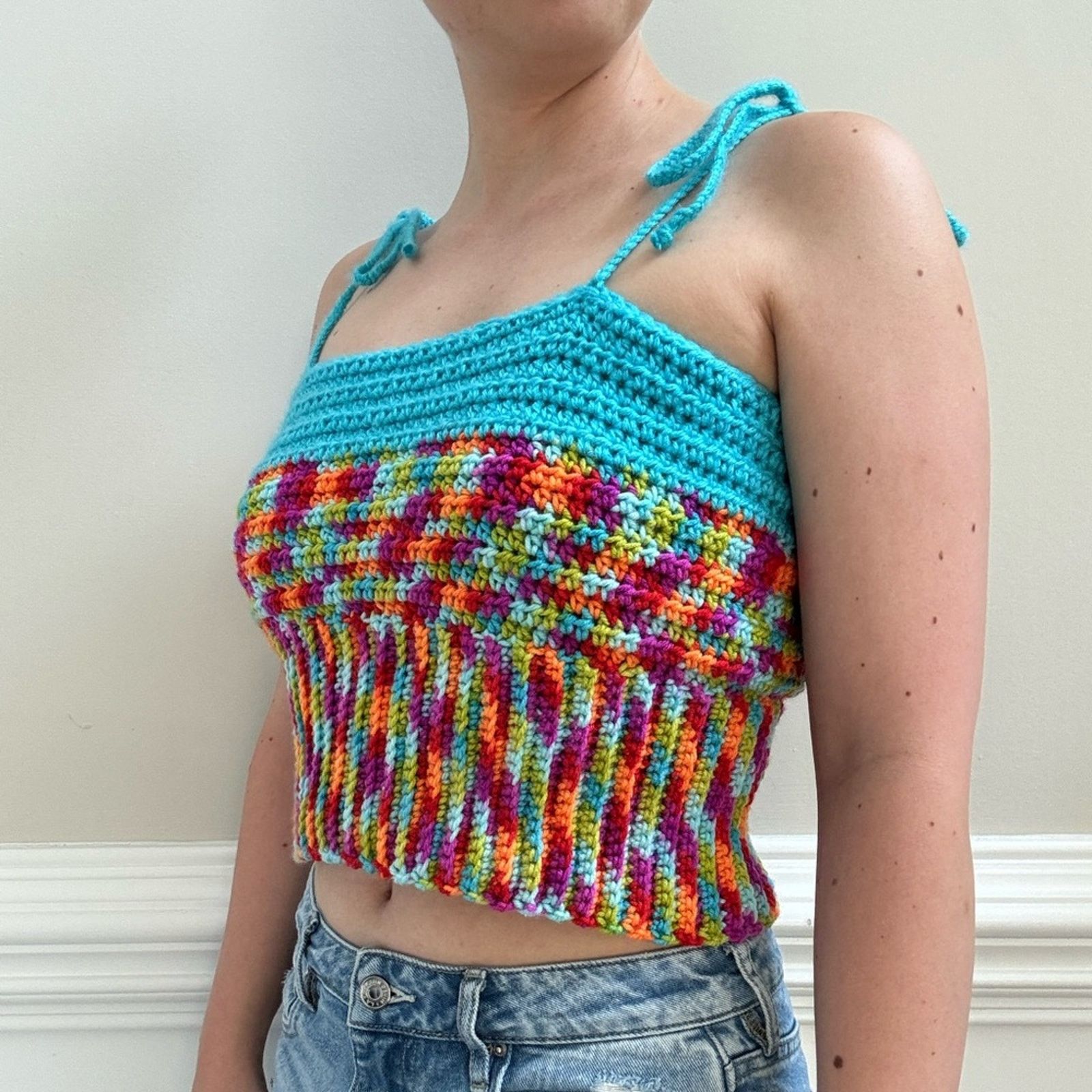 Handmade Handmade Crochet Adjustable Tie Strap Crop Top 100% Recycled Size L / US 10 / IT 46 - 2 Thumbnail