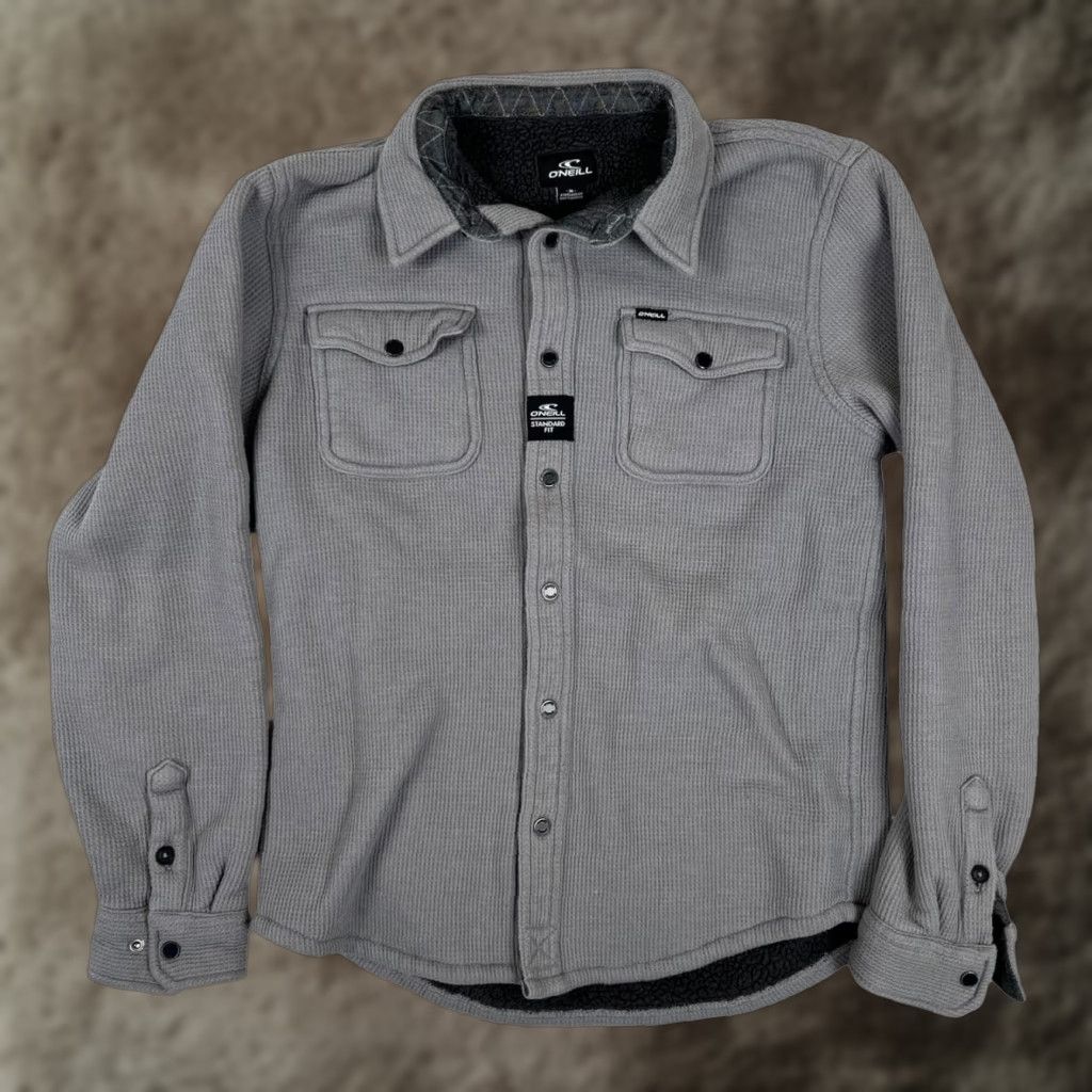 O'Neill VINTAGE? No. O'Neill Jacket Mens M Gray Sherpa Lined Snap Front Waffle Fleece Shacket Size US M / EU 48-50 / 2 - 1 Thumbnail