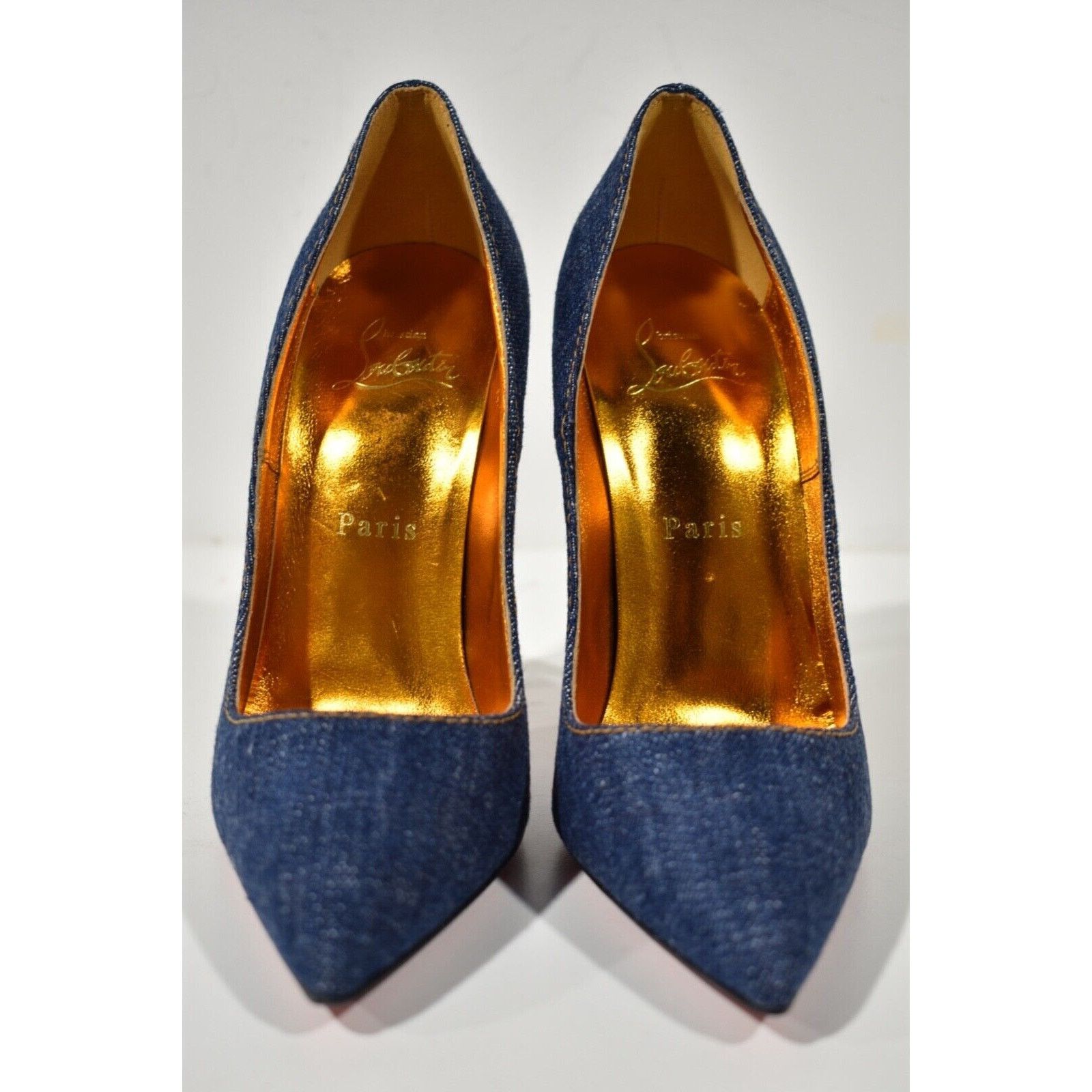 Christian Louboutin Christian Louboutin So Kate 120 Blue Denim Saba Gold Size US 5.5 / IT 35.5 - 5 Thumbnail