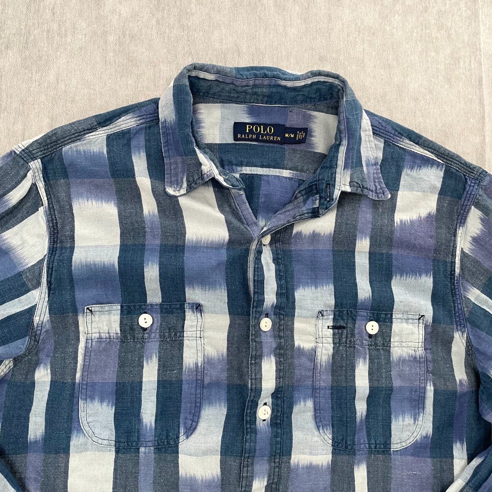 Polo Ralph Lauren Polo Ralph Lauren Blue Plaid Button-Up Shirt Adult Medium Cotton Linen Long Sleeve with Pockets Mens Size US M / EU 48-50 / 2 - 3 Thumbnail