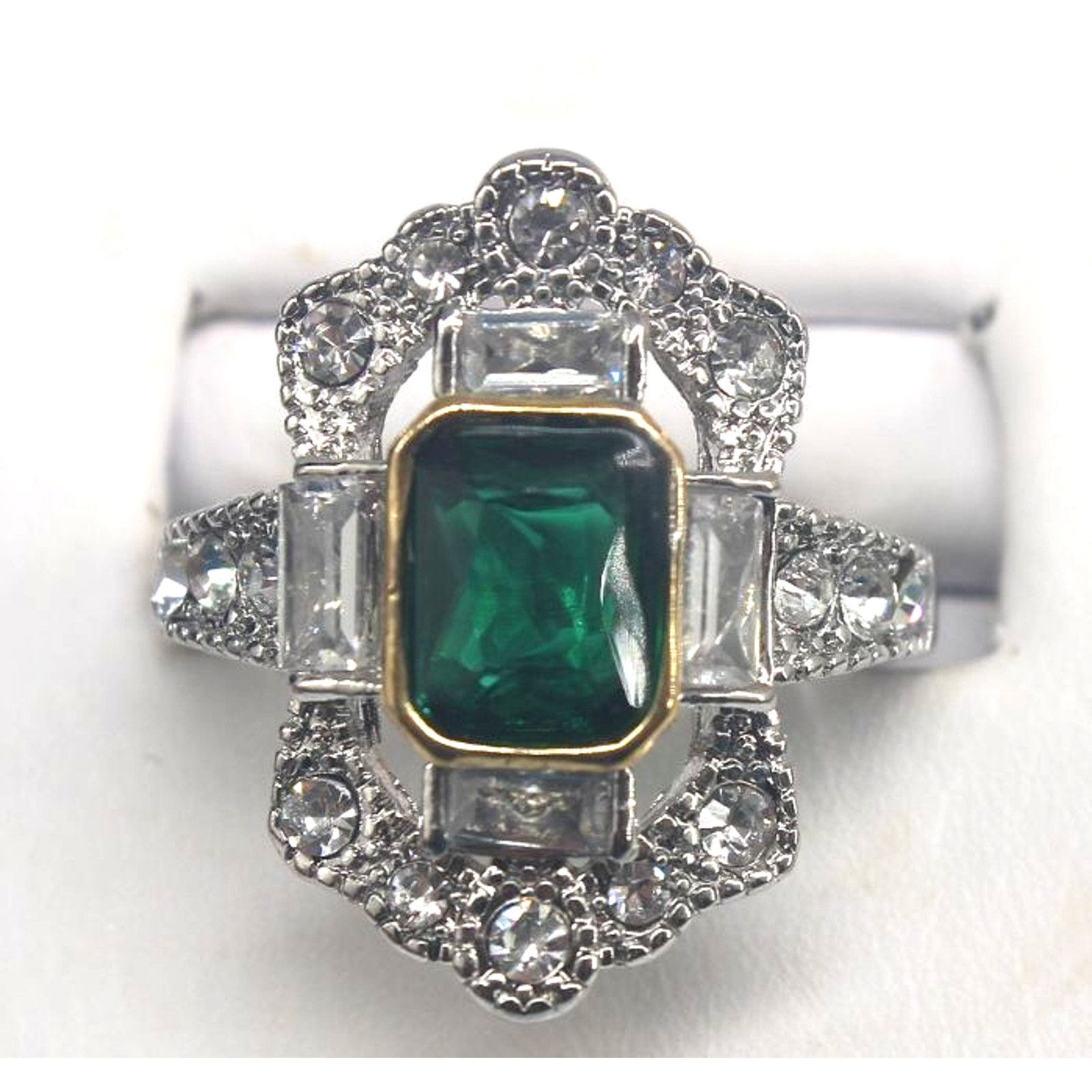 Other Elegant Faux Emerald Ring Round & Baguette Rhinestones •Sz 7 Size ONE SIZE - 1 Thumbnail