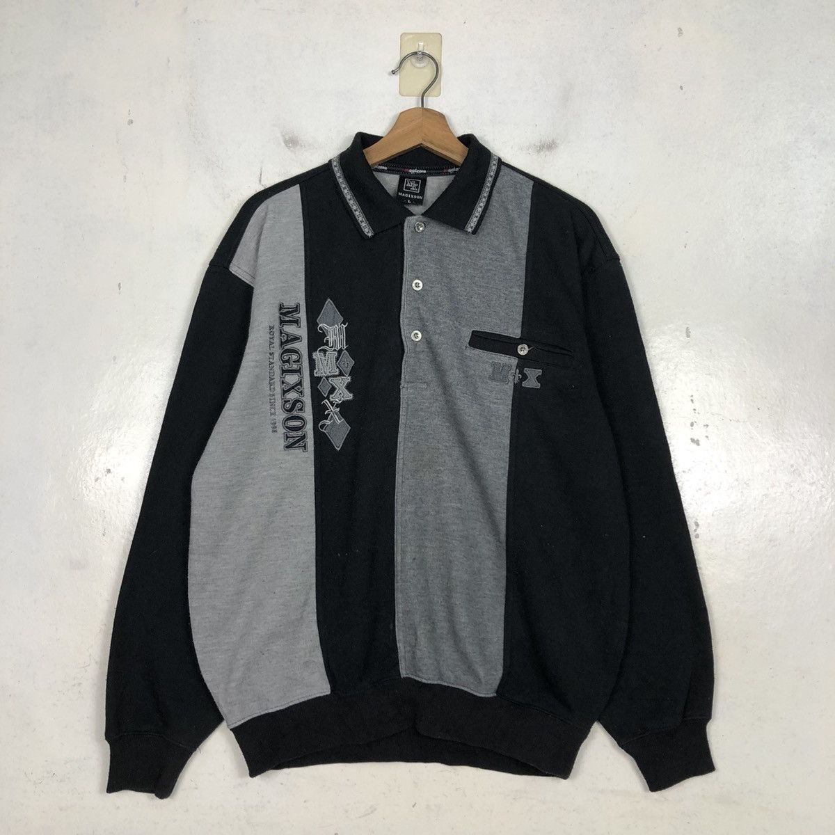 Japanese Brand 📌Vintage Collar Sweatshirt Magixson Big Logo Embroidery Size US L / EU 52-54 / 3 - 3 Thumbnail