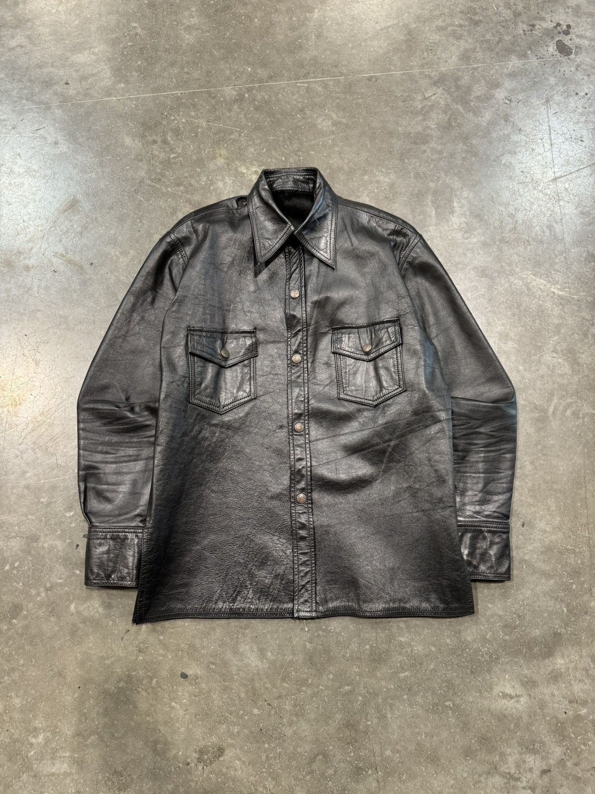 Genuine Leather × Japanese Brand Vintage 90s Leather Work Dog Chrome Style Button Up Shirt Size US XL / EU 56 / 4 - 1 Thumbnail