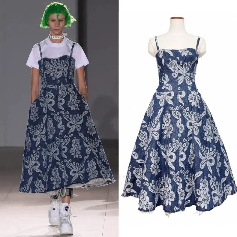 Junya Watanabe Junya Watanabe Denim Embroidered Tulle Puff Sleeve Dress Size XS / US 0-2 / IT 36-38 - 1 Thumbnail