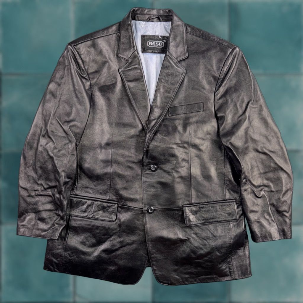 Vintage BGSD Mens Leather Jacket 2 Button Front Collared XL Black Size XL Men's Jacket Size US XL / EU 56 / 4 - 1 Thumbnail