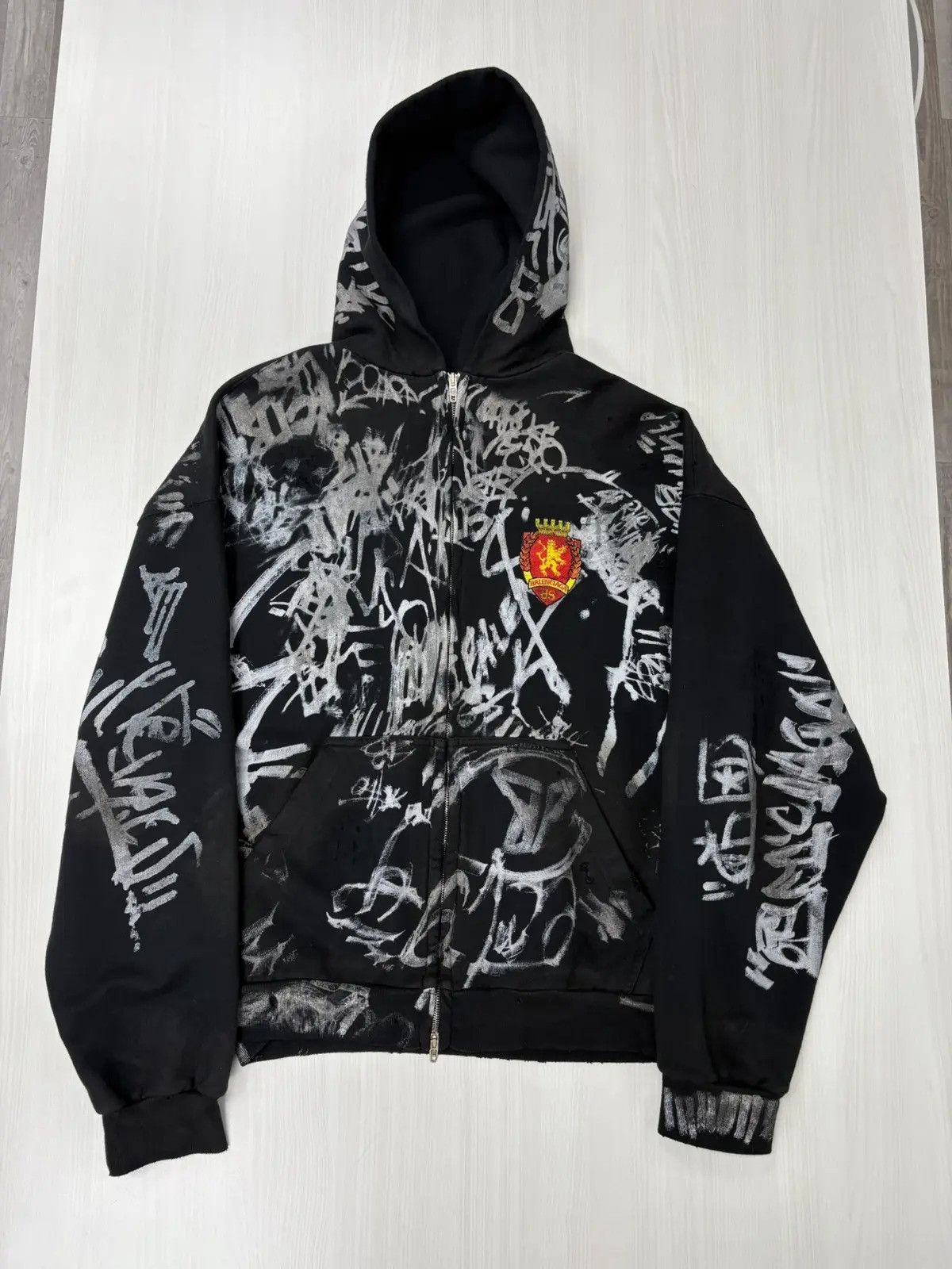Balenciaga SS23 Balenciaga Skater Graffiti Distressed Zip Up