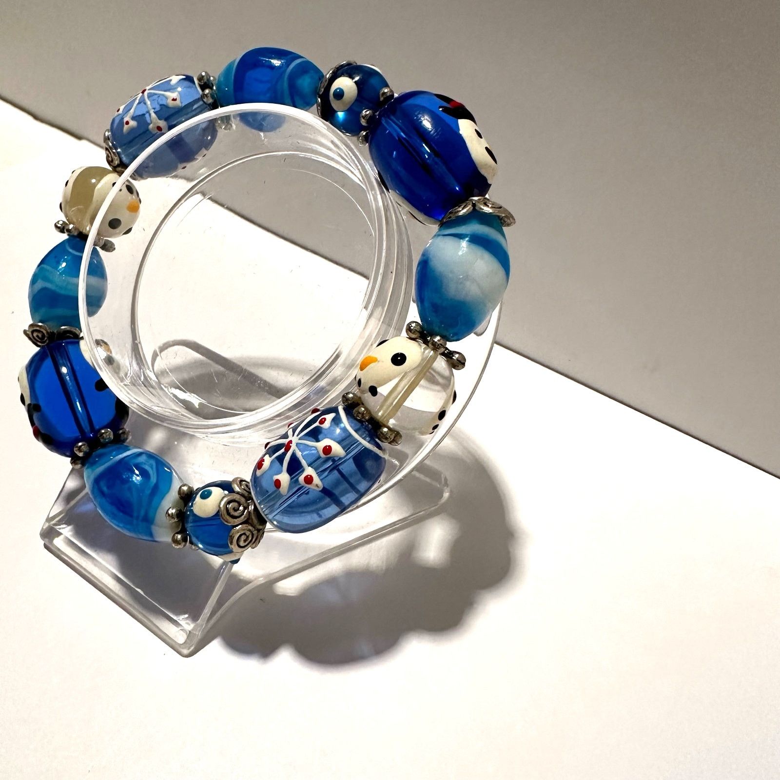 Handmade Christmas Glass Beads Stretch Bracelet Snowman Holiday Size ONE SIZE - 2 Thumbnail