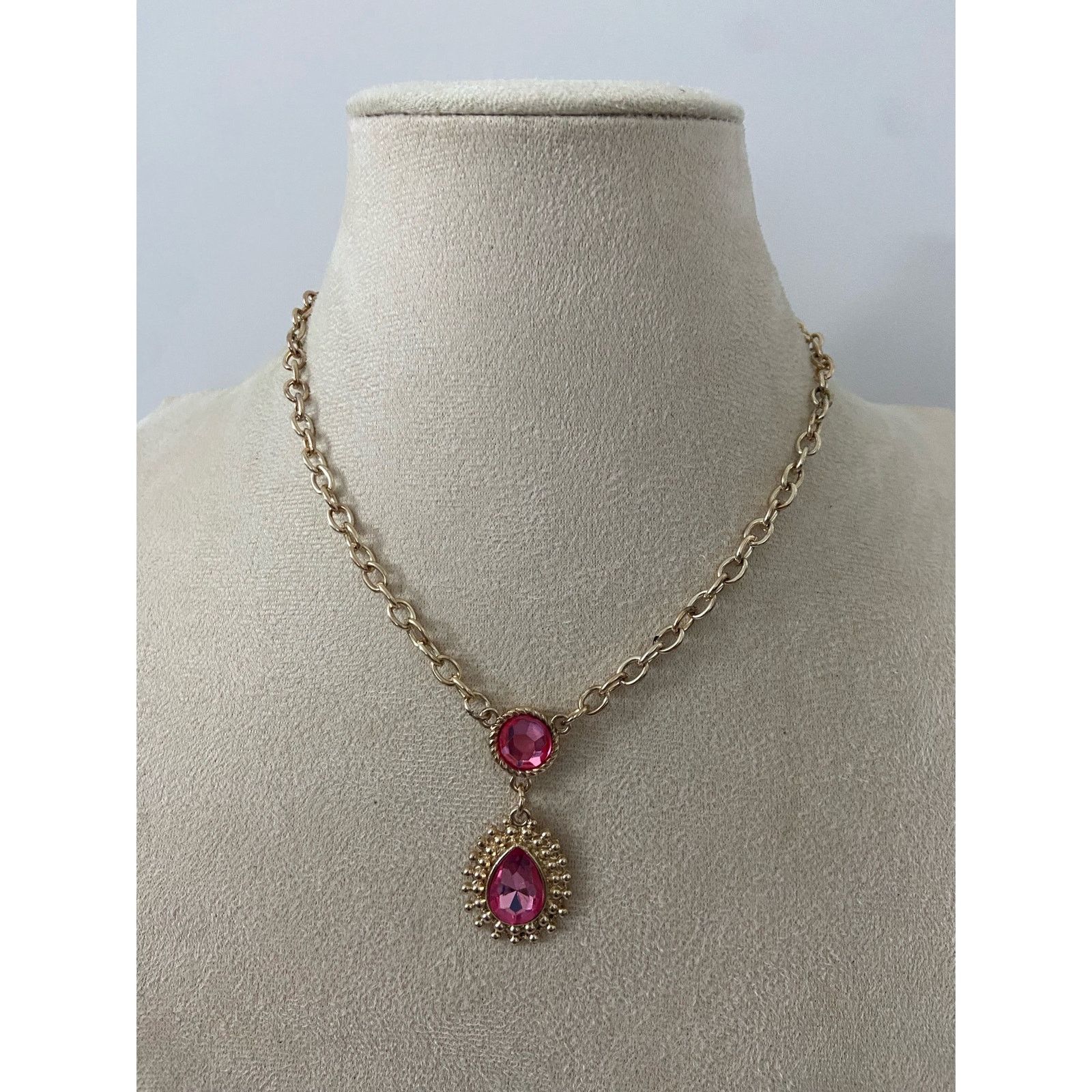 Other teardrop necklace with pink rhinestone Size ONE SIZE - 1 Thumbnail